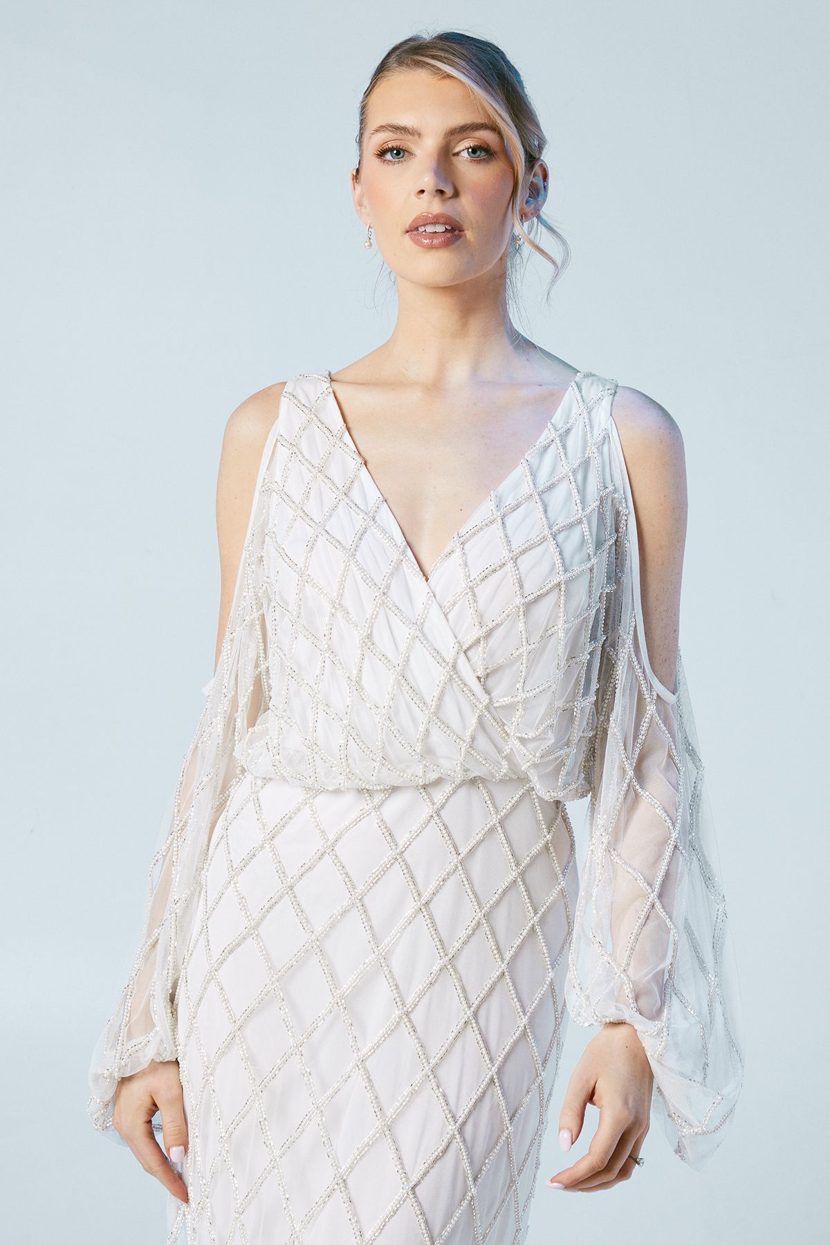 Coast Geometric Embellished Cold Shoulder Wedding Dress Ivory image 5