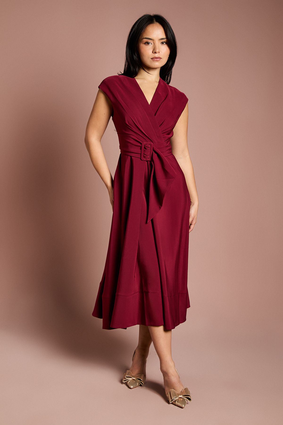 Coast Petite Belted Crepe Dress Wine image 1