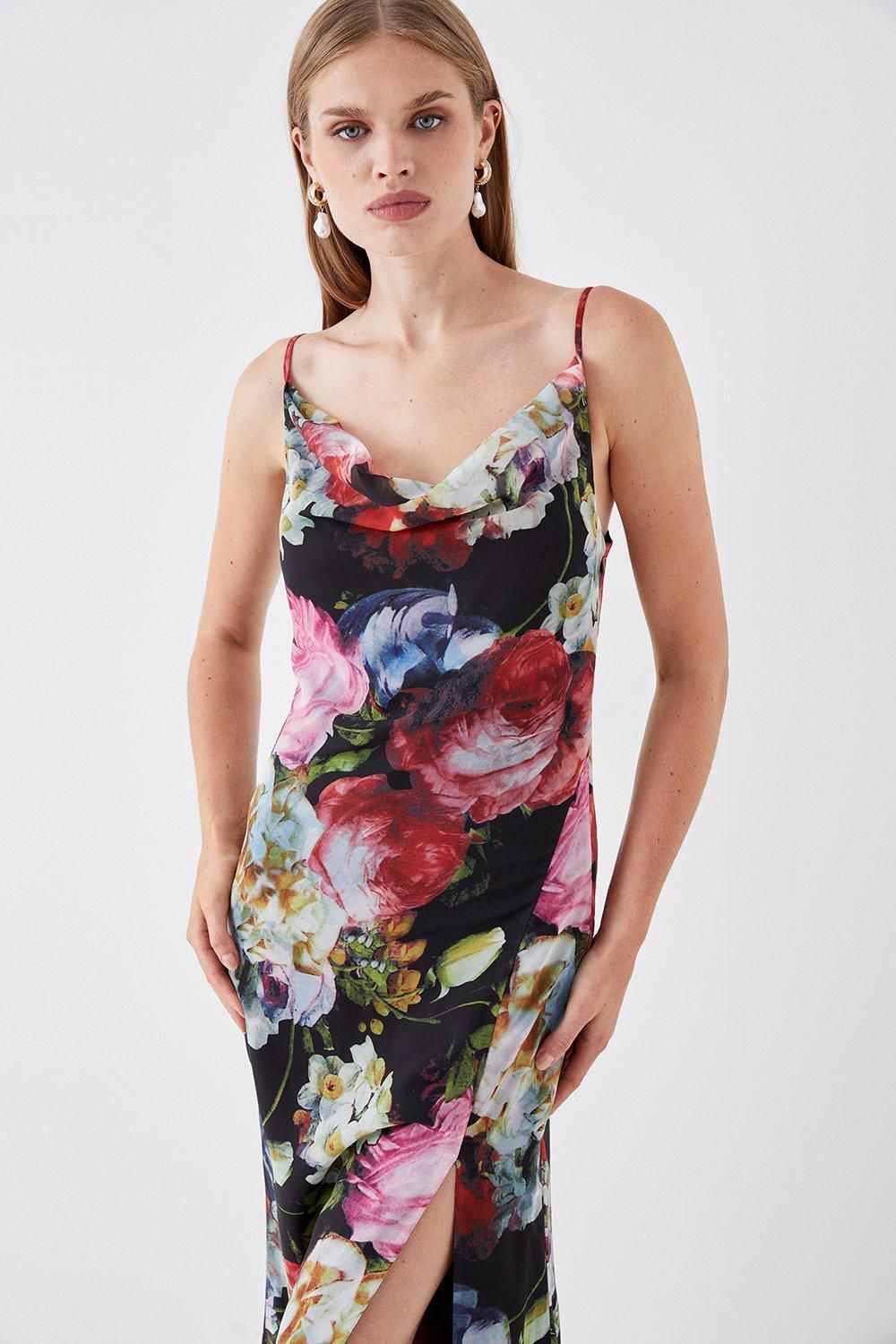 Coast Sophie Habboo Printed Chiffon Cowl Neck Maxi Dress Black image 2