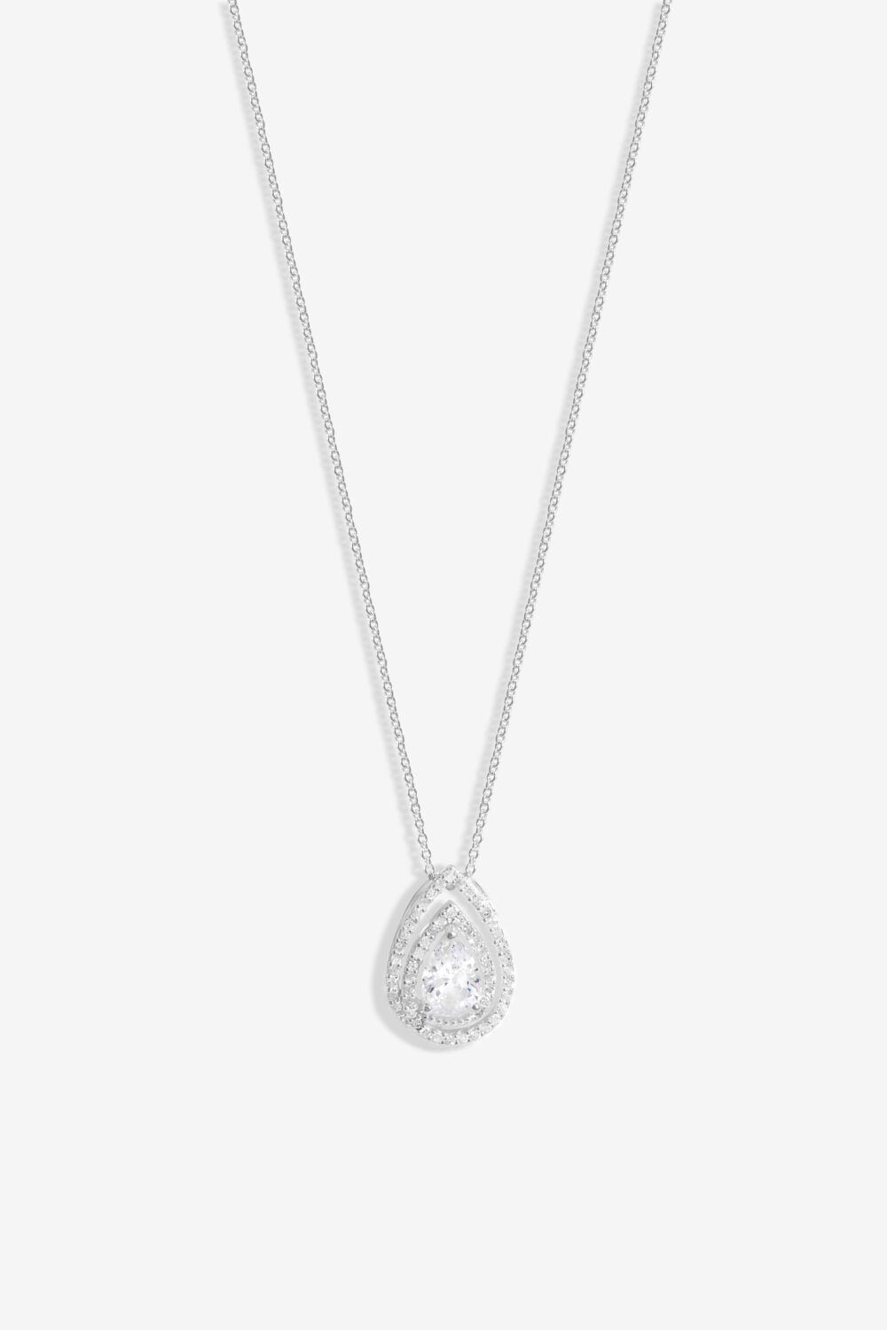 Simply Silver Sterling Silver 925 Cubic Zirconia Pear Double Halo Pendant