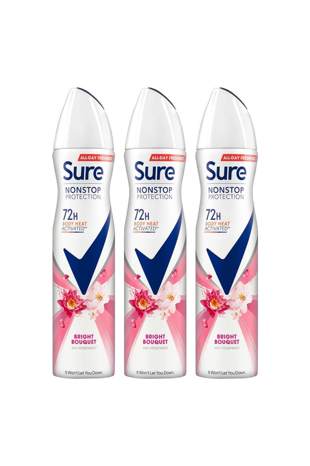 Sure Women 'Antiperspirant' 72H Protection Bright Bouquet Deo, 3x250ml image 1