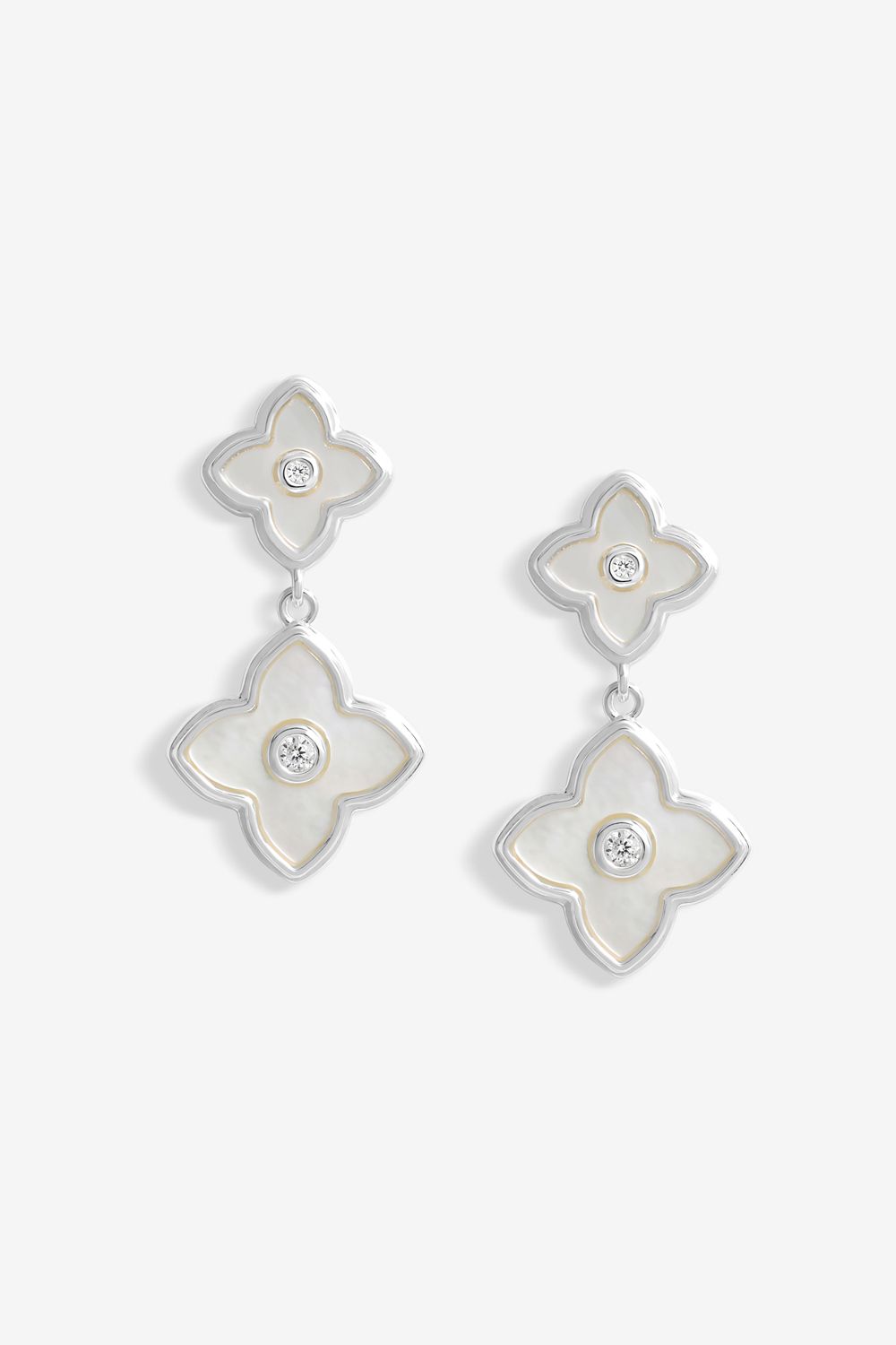 Jon Richard Silver Plated And Mother Of Pearl Clover Double Drop Earrings image 1