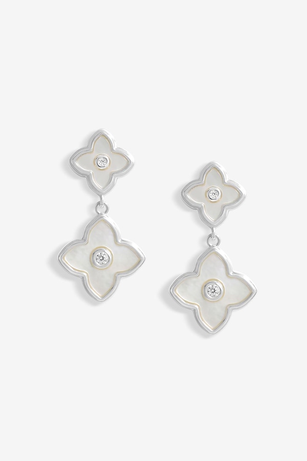 Jon Richard Silver Plated And Mother Of Pearl Clover Double Drop Earrings