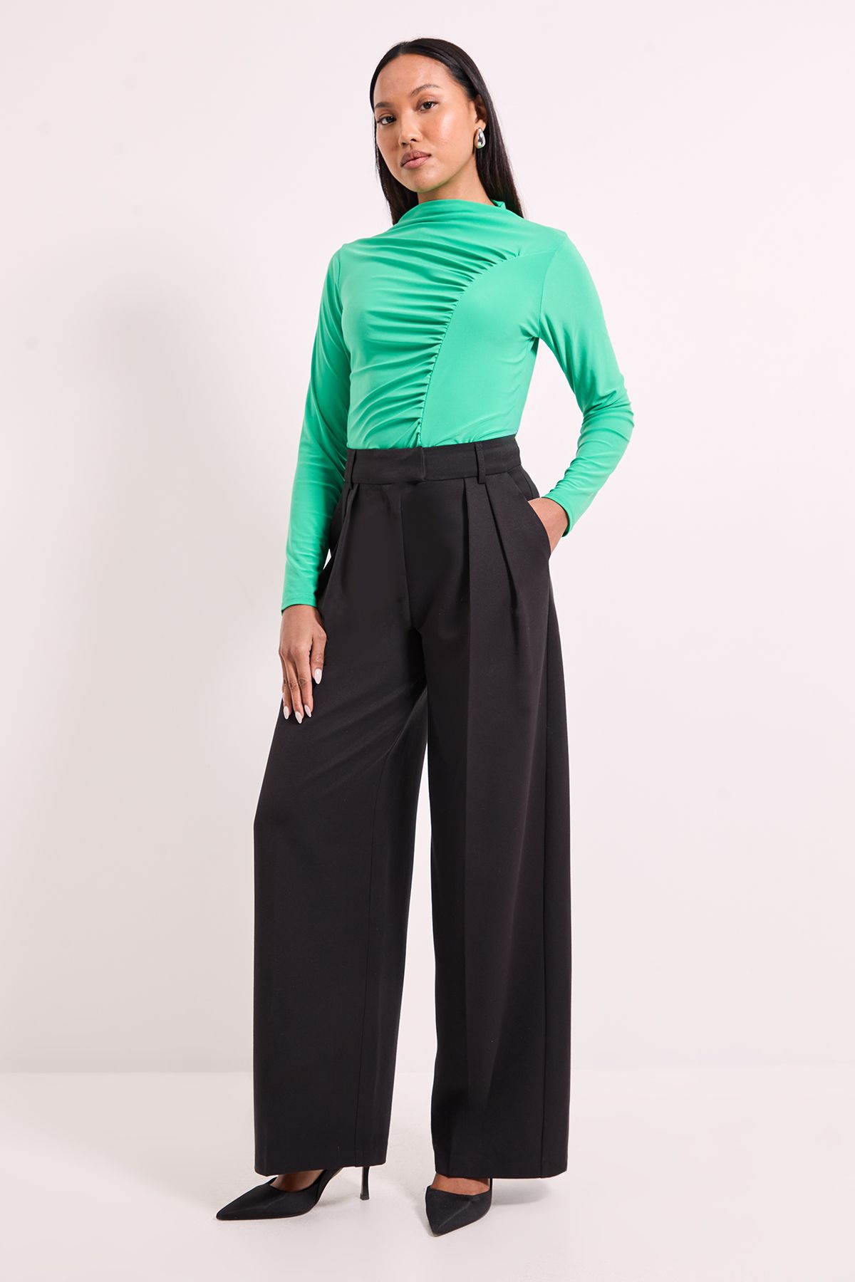 Principles Curved Seam Ruched Top Emerald image 4