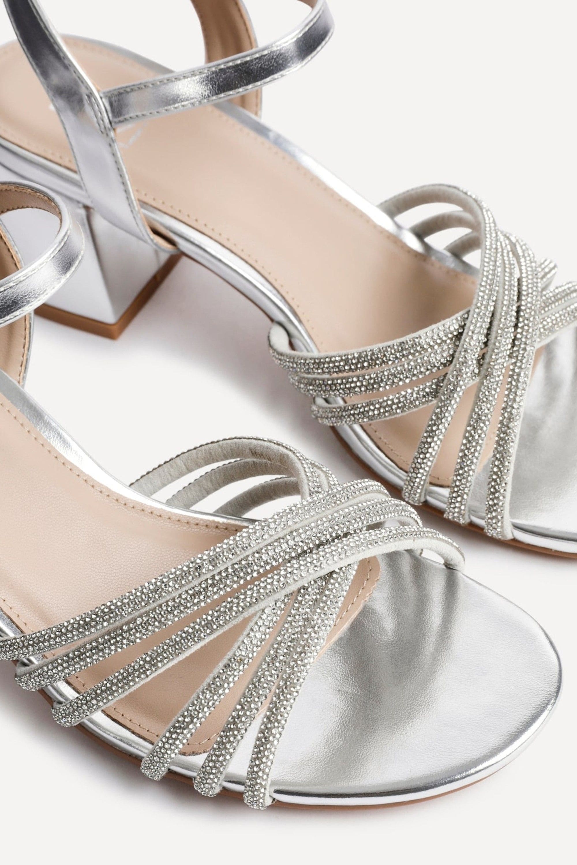 Linzi Gracie Silver Faux Leather Diamante Crossover Heeled Sandals image 5