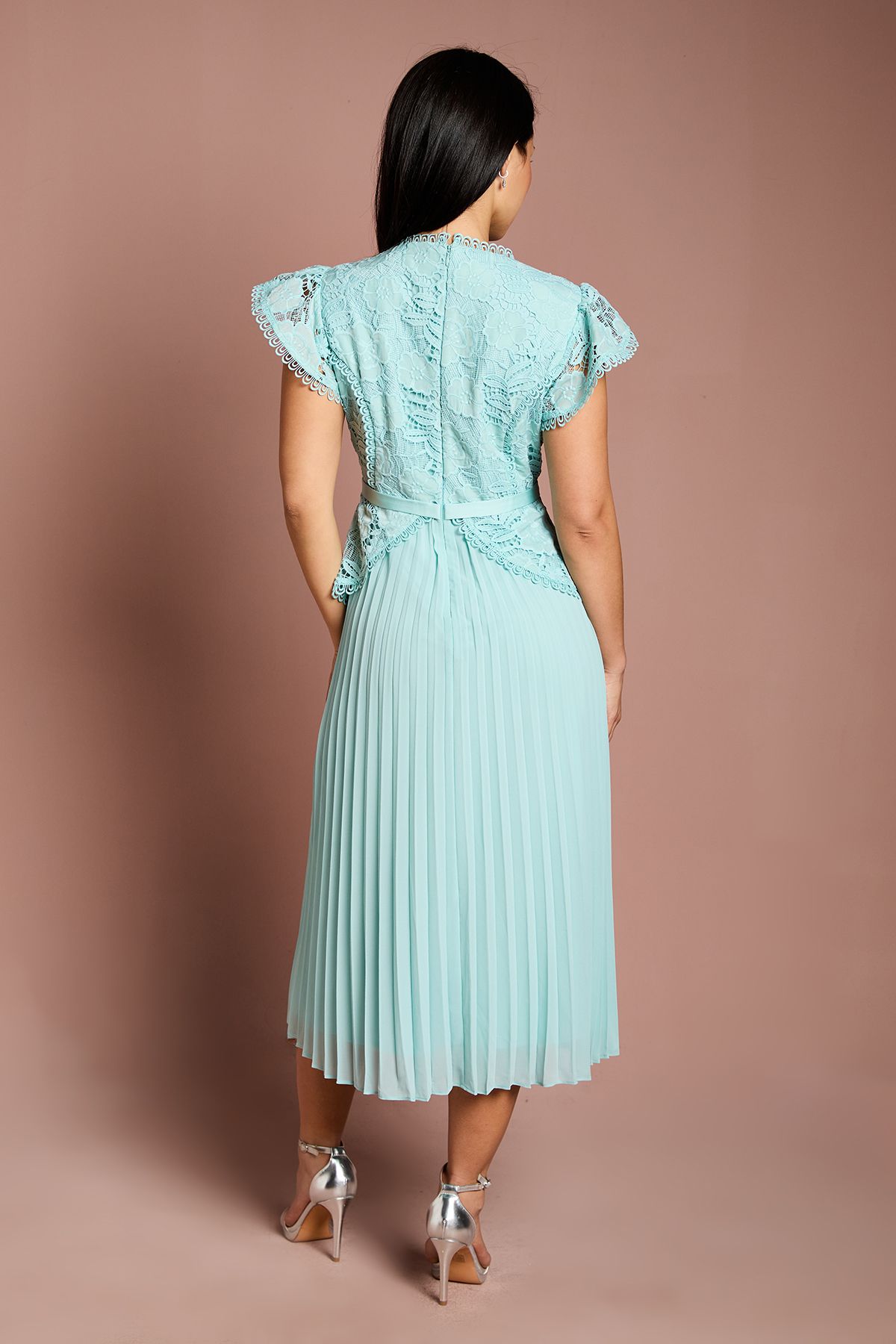 Coast Petite Lace Bodice Peplum Midi Dress Light Blue image 3