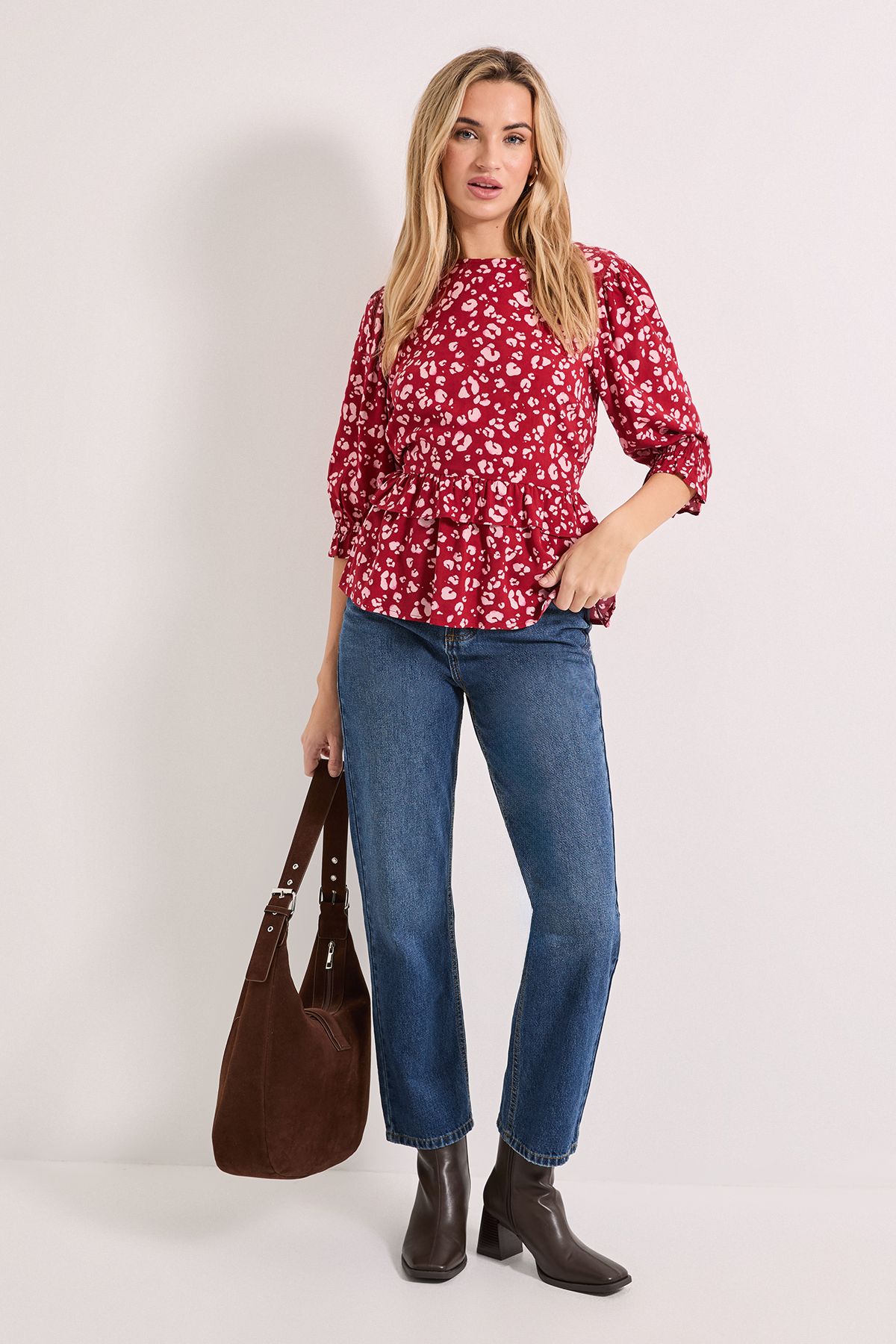 Dorothy Perkins Frill Peplum Hem Printed Blouse Pink image 2