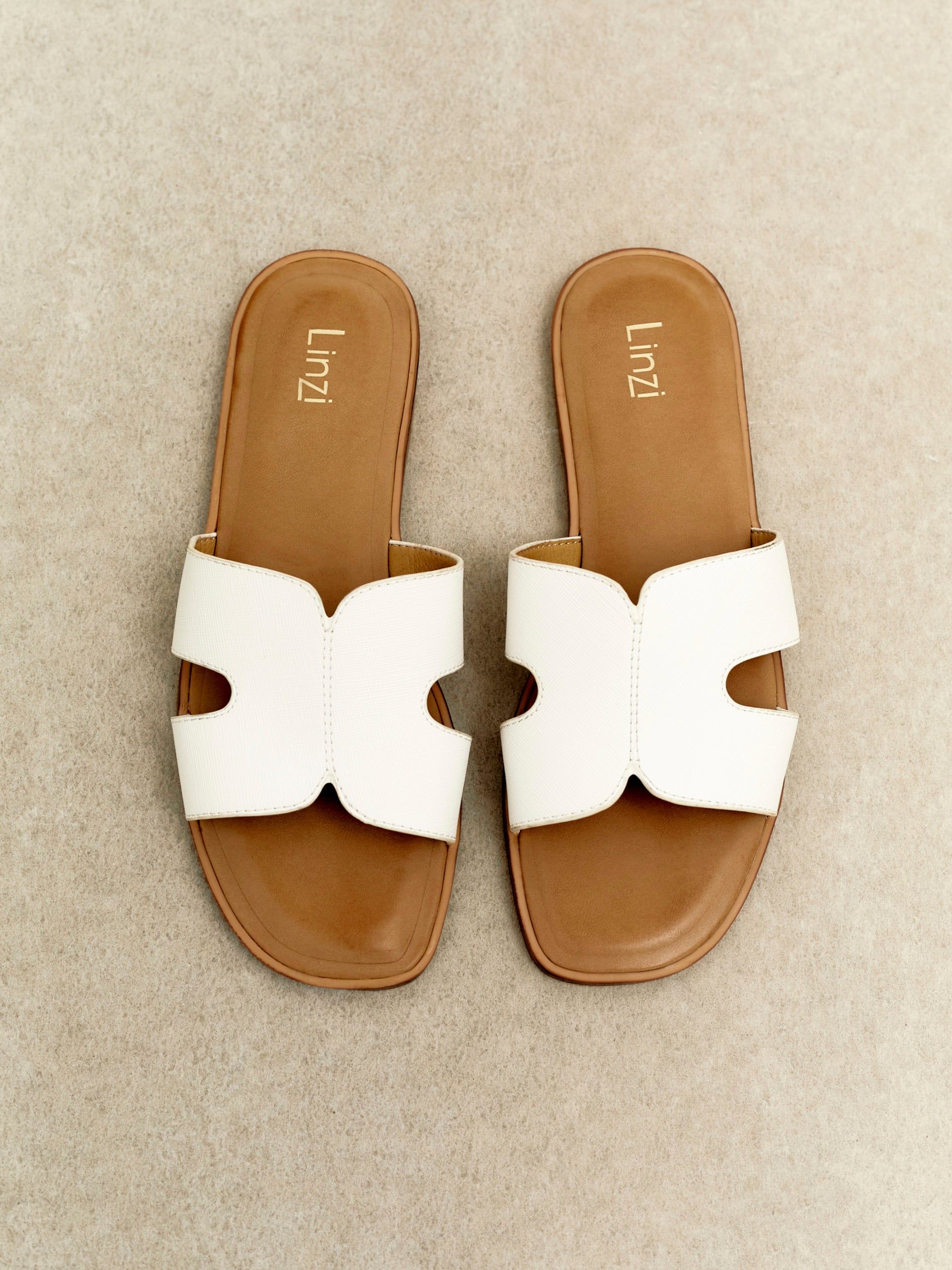 Linzi Petra White Faux Leather Link Design Flat Sandal image 2