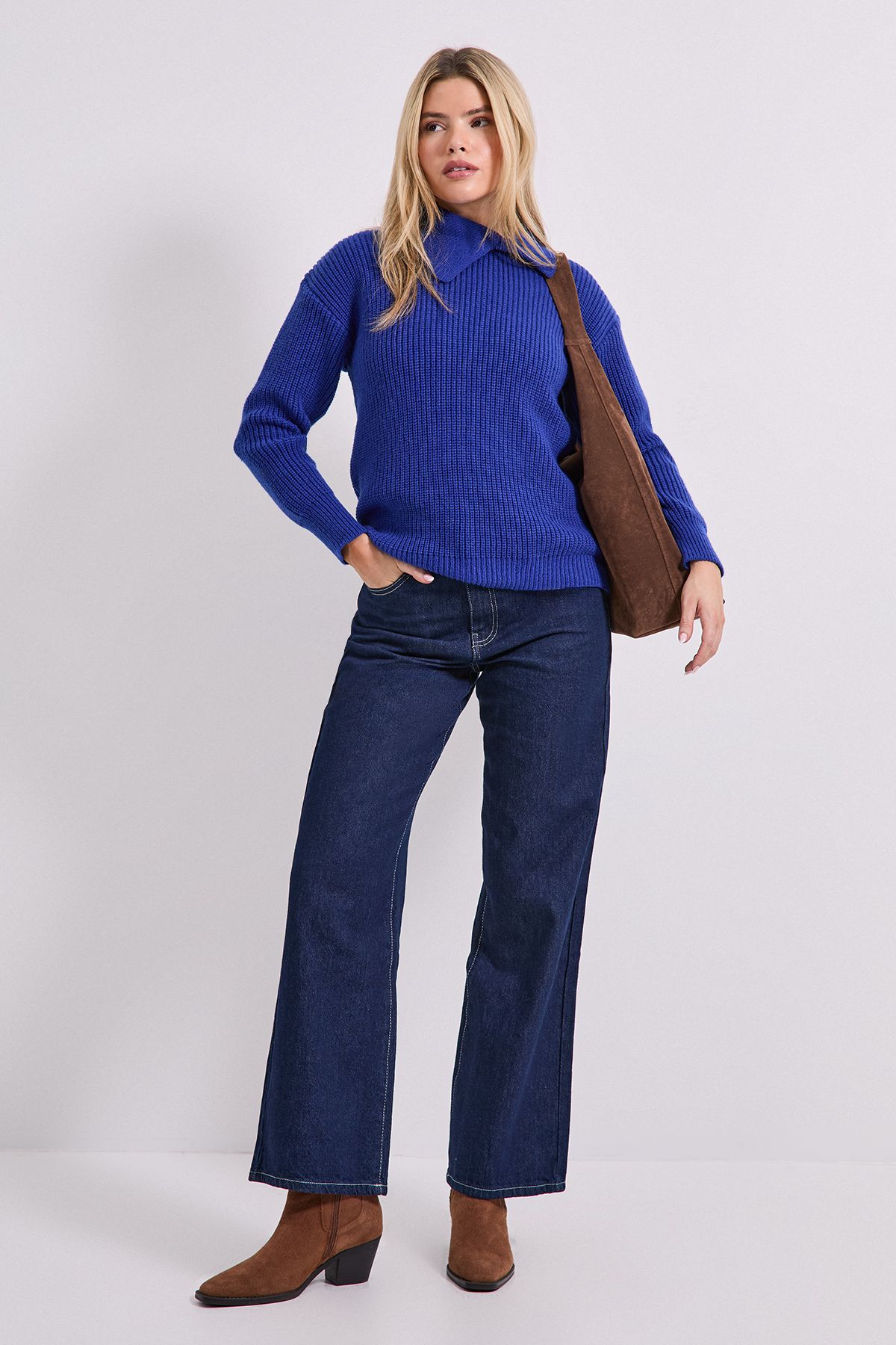 Dorothy Perkins Split Neck Ribbed Jumper Cobalt image 2