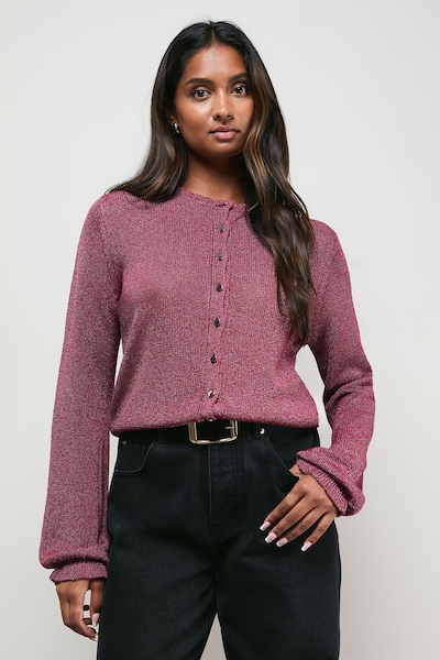 Oasis Scallop Neck Button Down Cardigan Chocolate