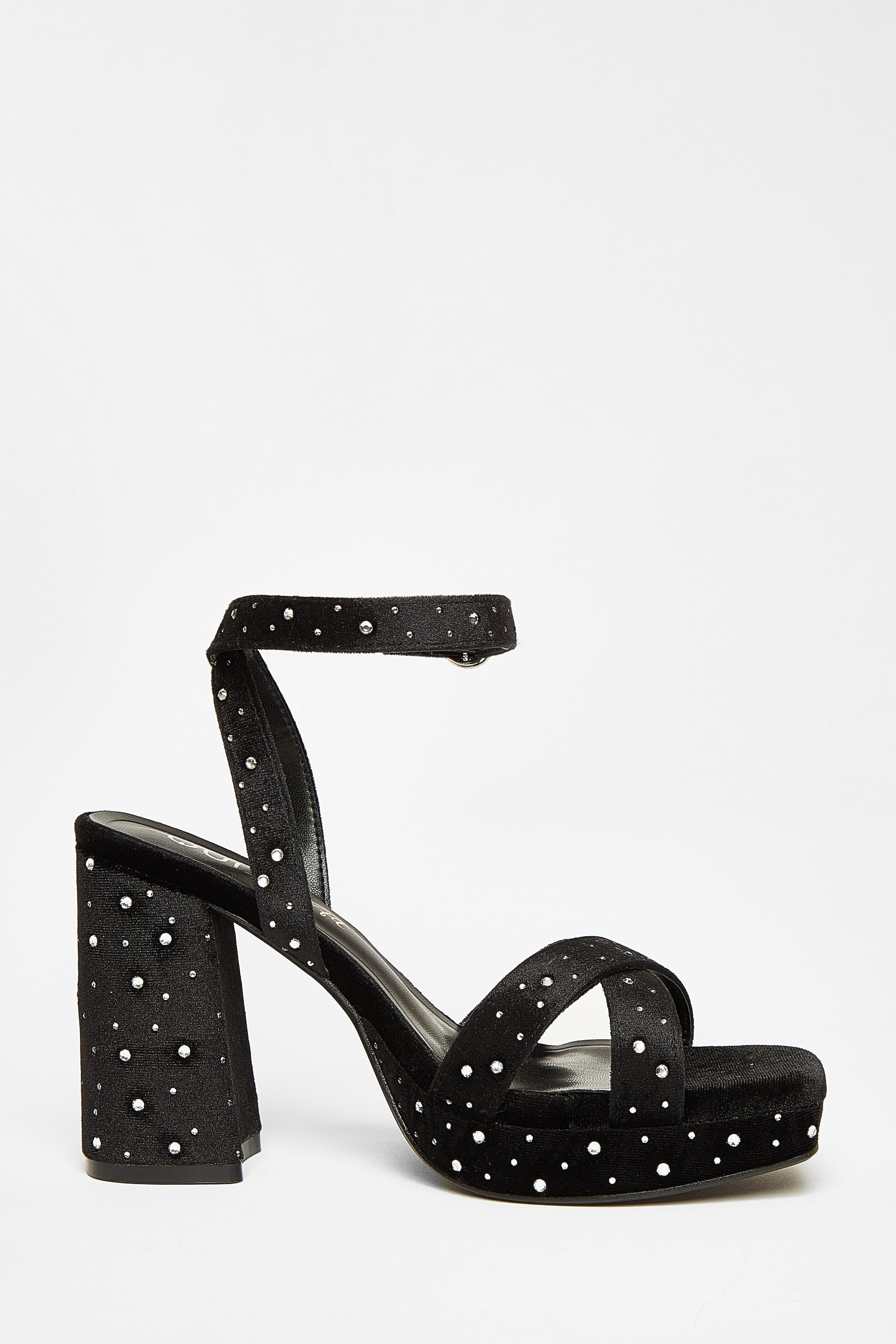 Quiz Black Wide Fit Diamante Block Heels image 5