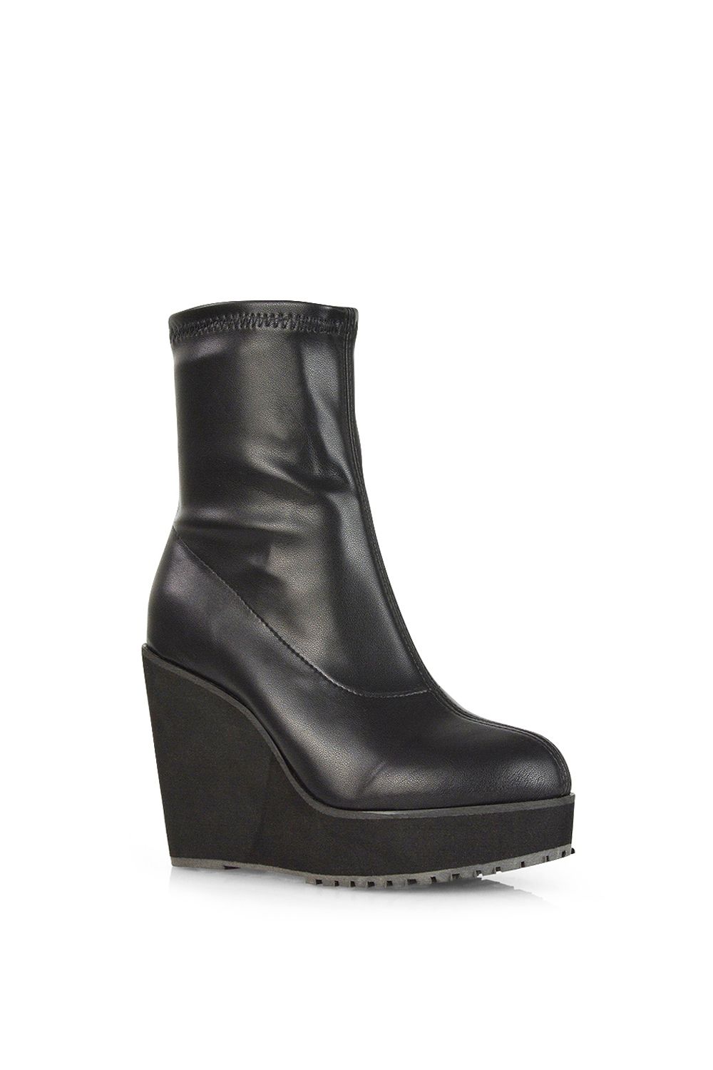 XY London 'Camille' Platform Wedge Heeled Sock Biker Ankle Boots image 2