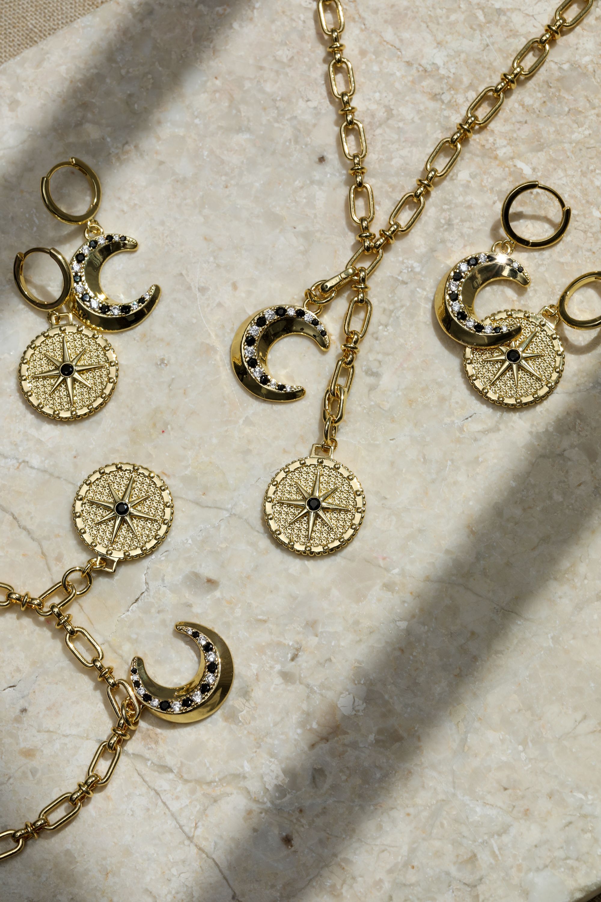 Inicio 14K Gold Plated Celestial Moon Charm Hoop Earrings - Gift Pouch image 4