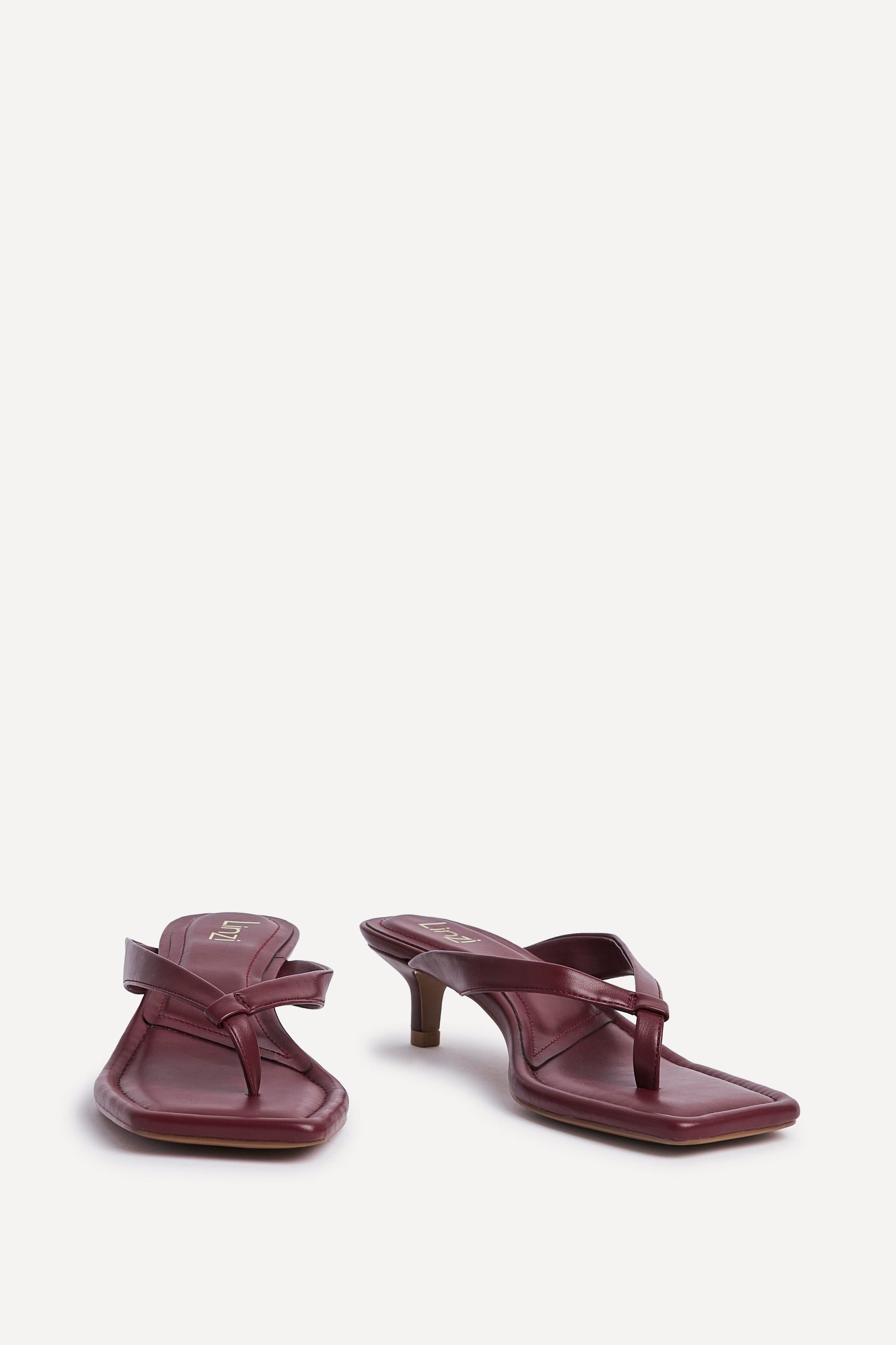 Linzi Potential Burgundy Faux Leather Toe Post Kitten Heel image 3