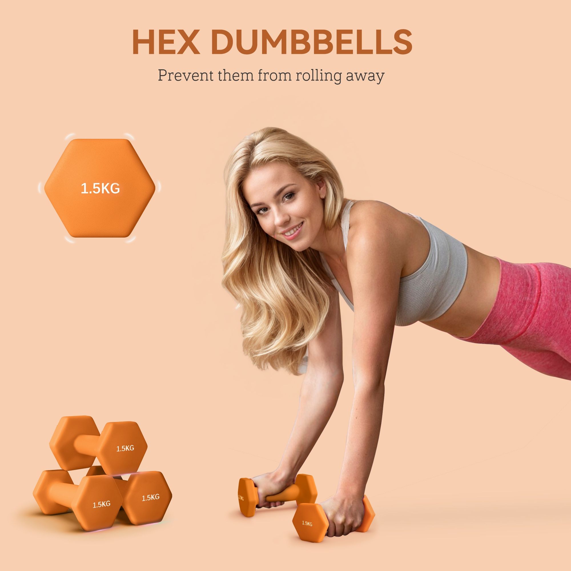 SPORTNOW Dumbbells, Hexagonal Weights Pair image 4