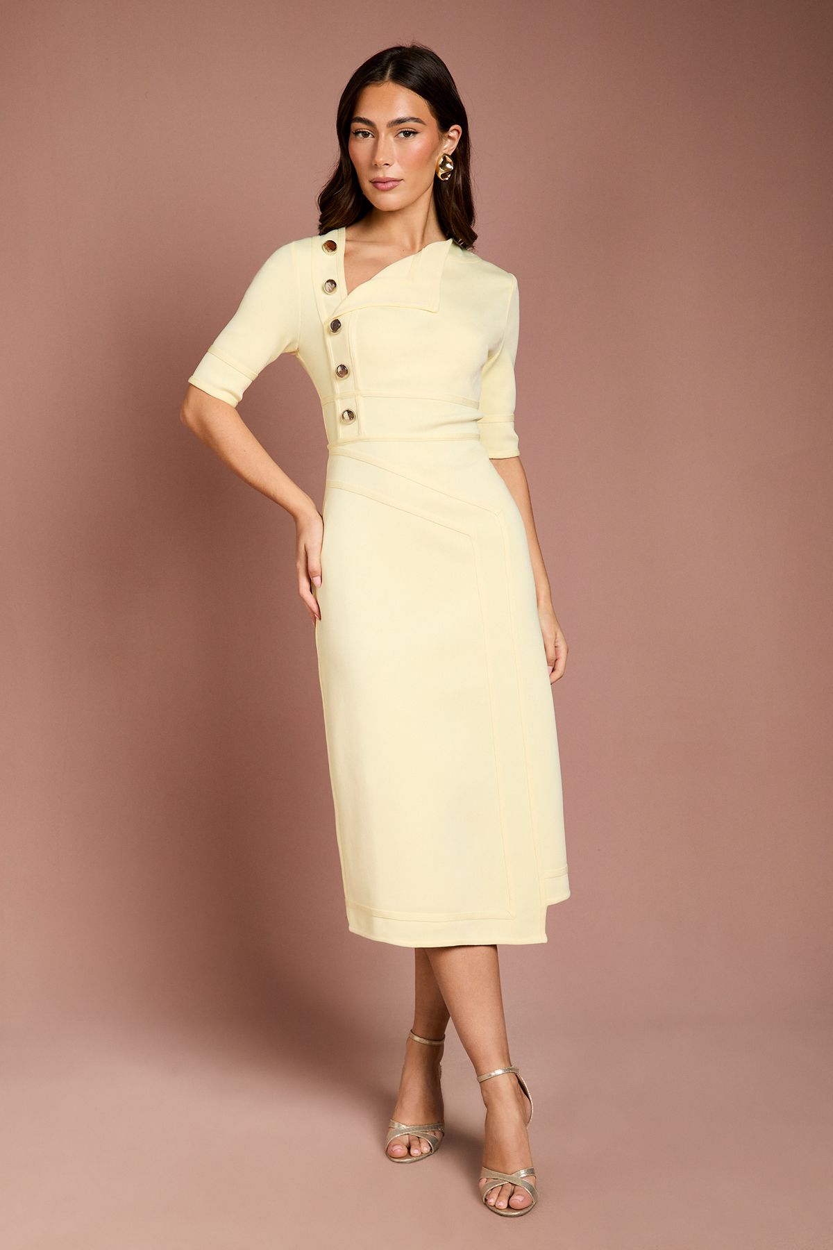 Coast Bandage Asymetric Wrap Detail Midi Dress Butter