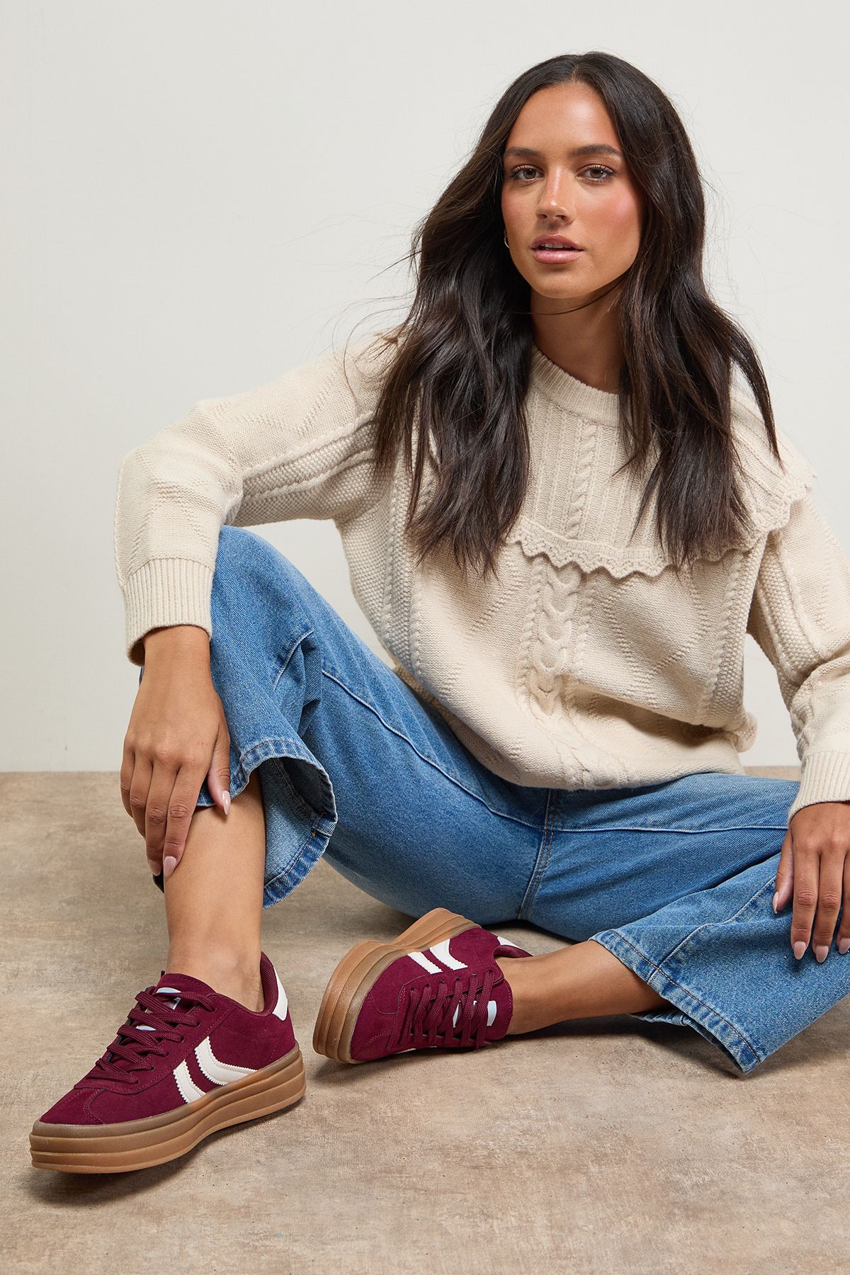 Oasis Lorina Faux Suede Lace Up Platform Trainers Burgundy image 2