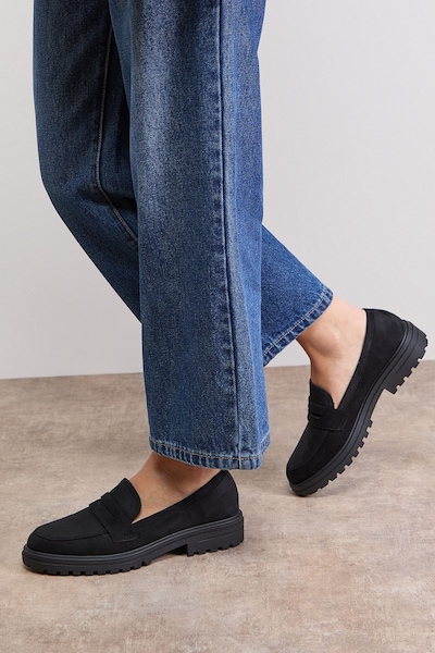 Oasis Kendra Faux Suede Chunky Penny Loafers Natural Black