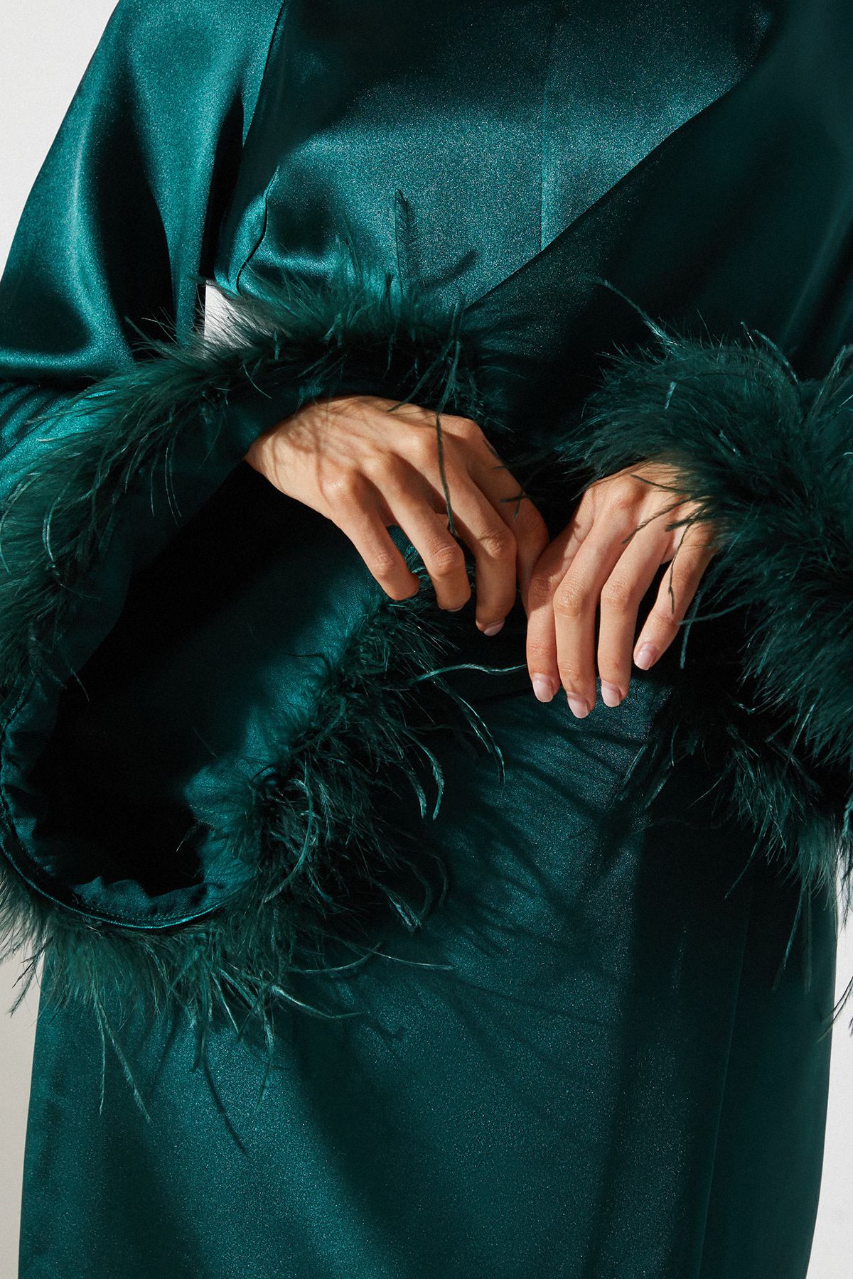 Coast Feather Trim Satin Maxi Dress Green image 5