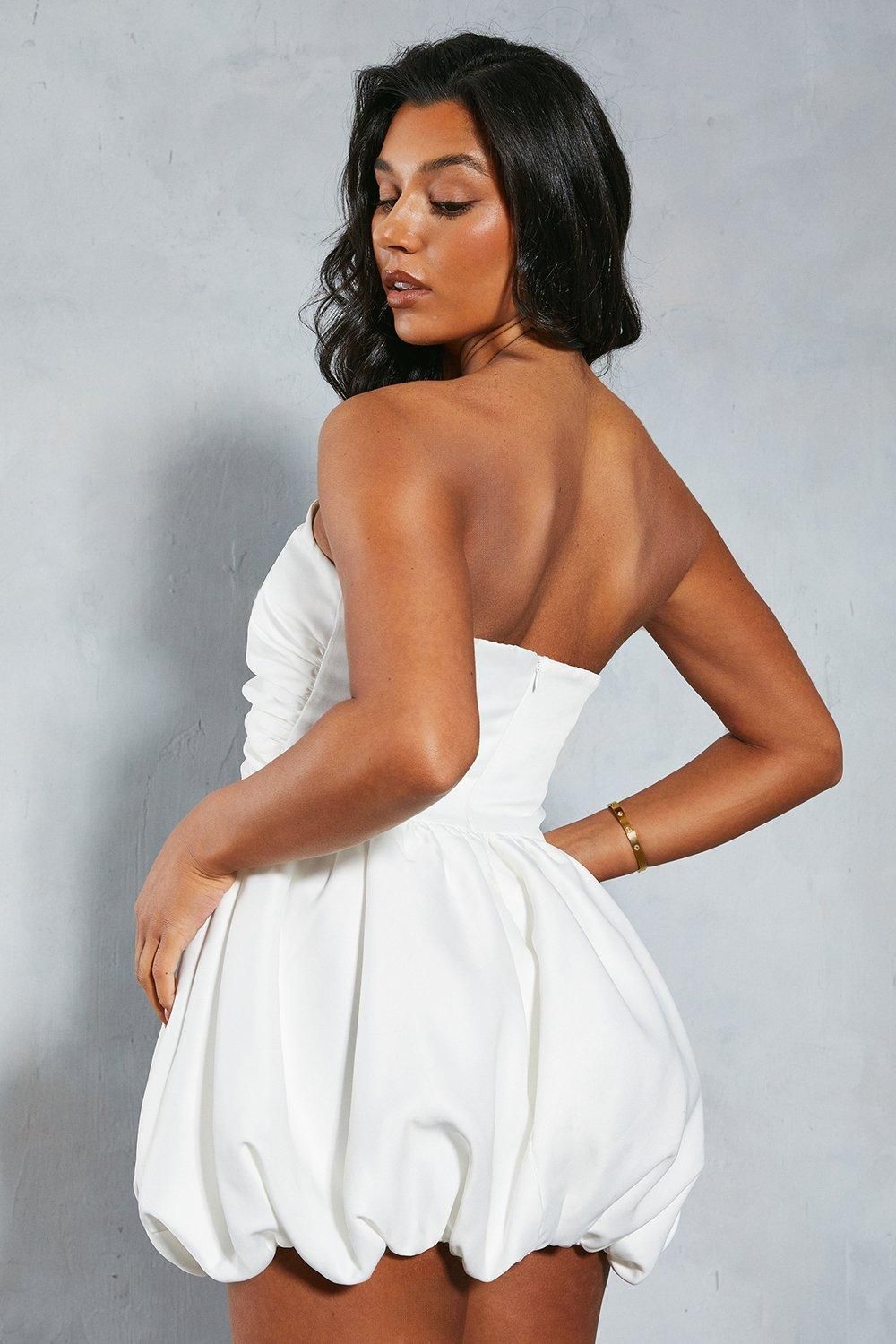 MissPap Premium Shaped Neckline Twist Sculpting Volumous Mini Dress Ivory image 3