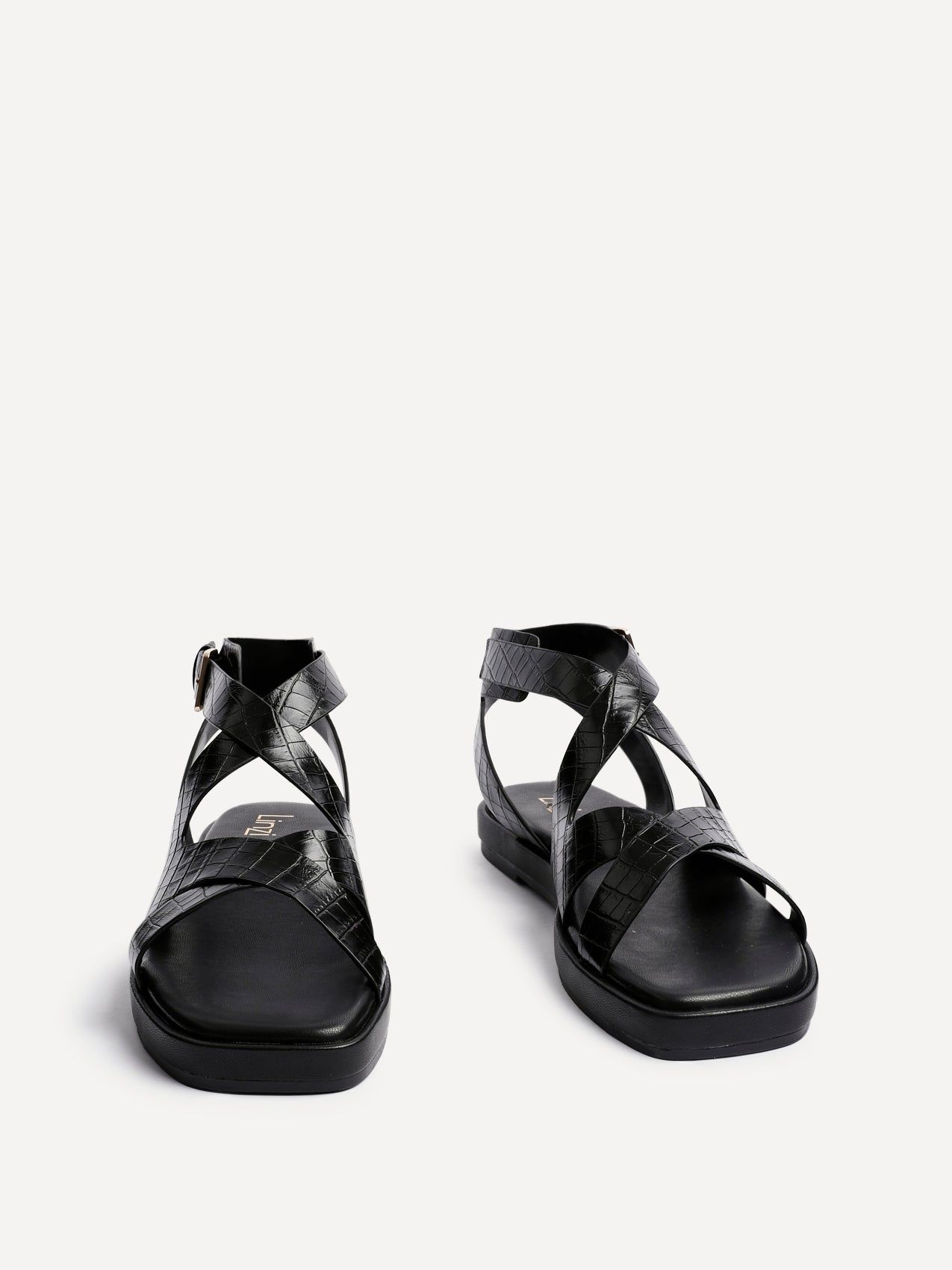 Linzi Soho Black Faux Croc Patent Leather Strappy Sandals image 3