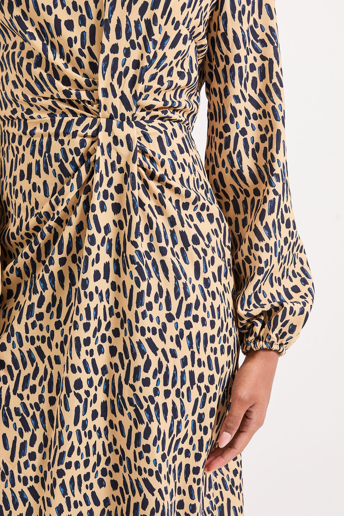 Principles Printed Tuck Front Detail Midi Dress Beige image 2