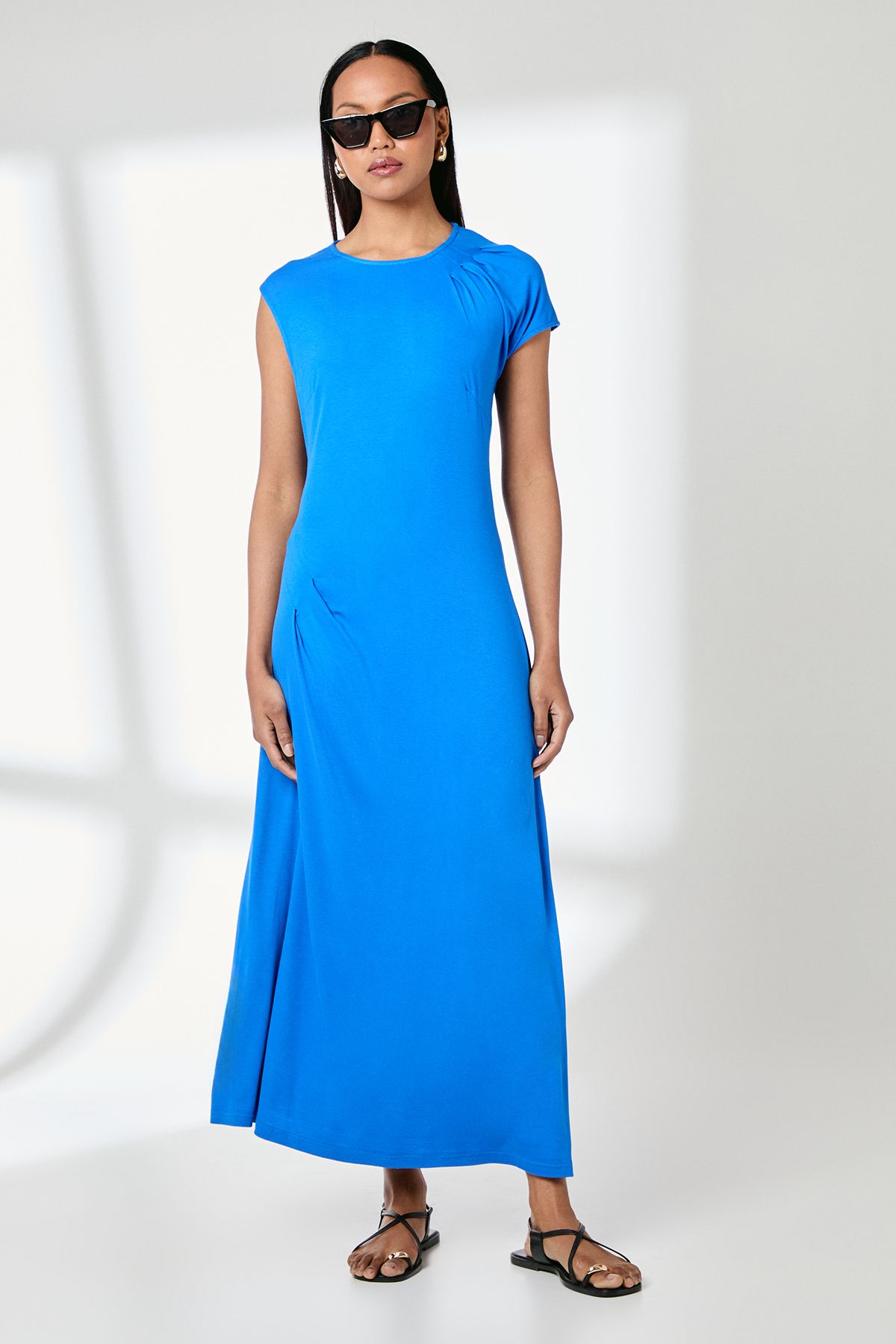 Principles Drape Shoulder Jersey Midi Dress Cobalt