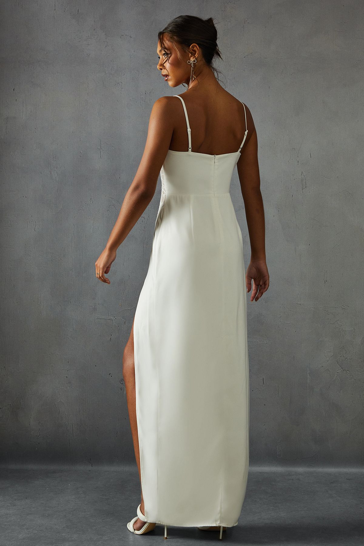 MissPap Lace Insert Strappy Cupped Maxi Dress White image 3