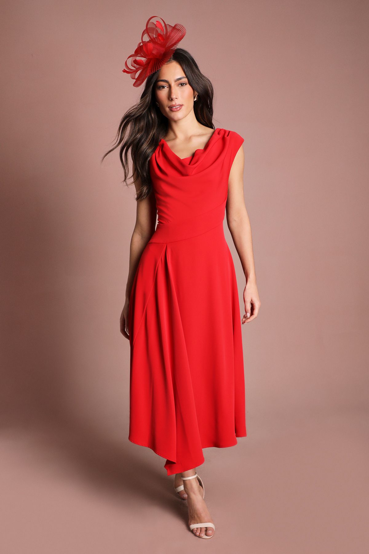 Coast Off The Shoulder Asymmetric Lightweight Crepe Midi Dress Flame Red