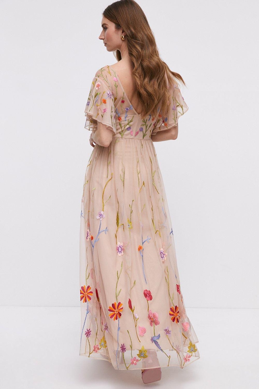 Coast Meadow Embroidered Flute Sleeve Maxi Dress Dusty Rose image 5