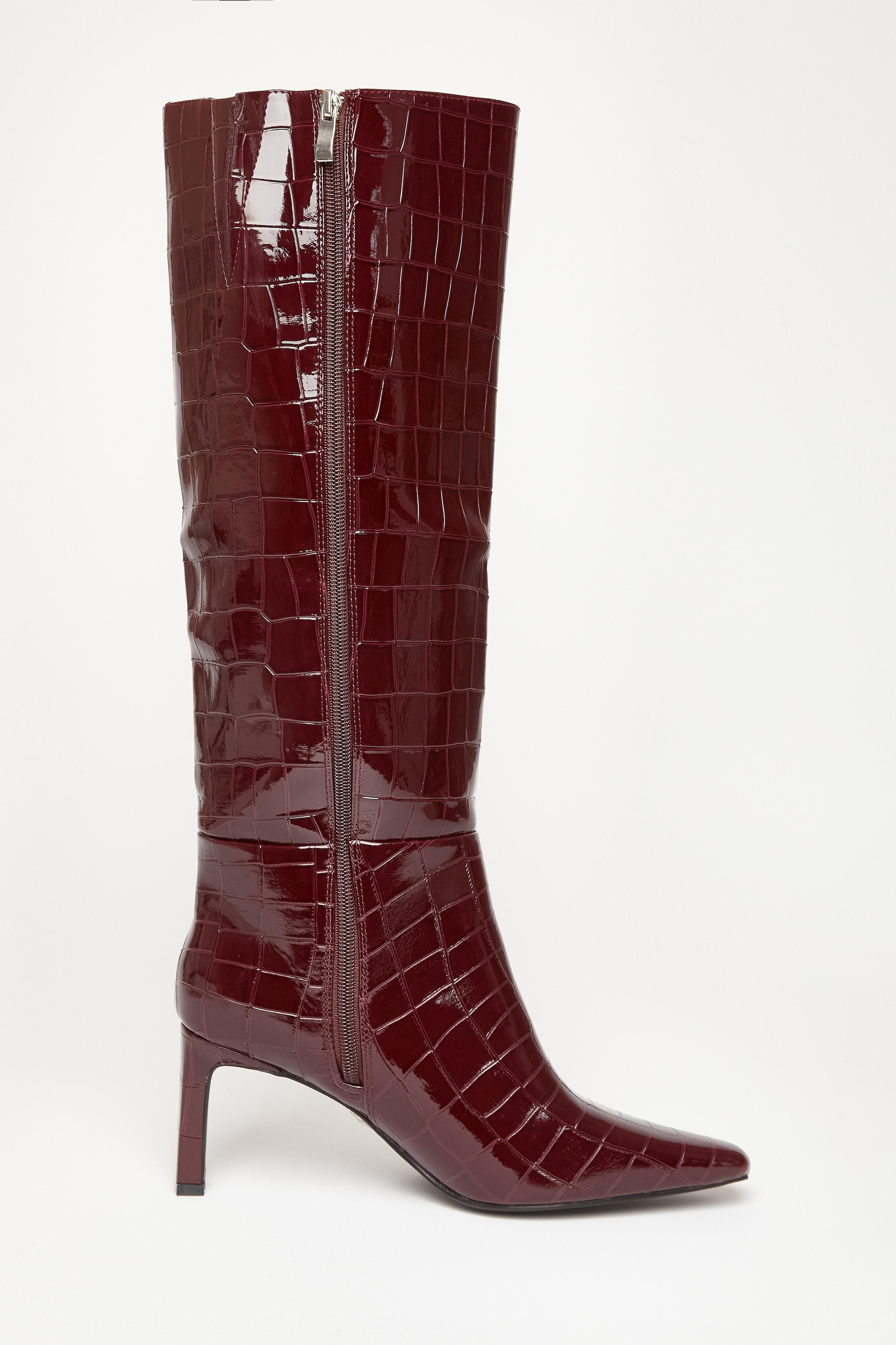 Quiz Burgundy Croc Knee High Boots image 5