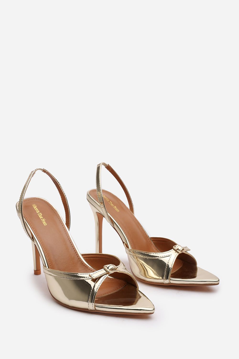 Where's That From 'Journey' Wide Fit Patent Pointed Open Toe Slingback Heel Front Buckle image 4