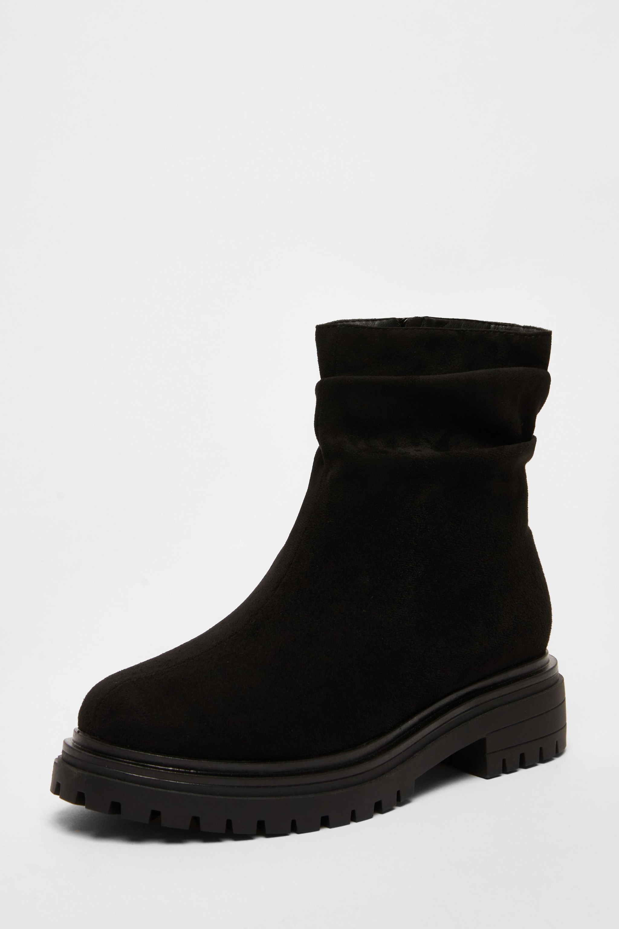 Quiz Black Faux Suede Ruched Ankle Boots image 1