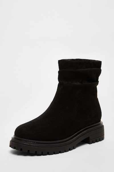 Quiz Black Faux Suede Ruched Ankle Boots