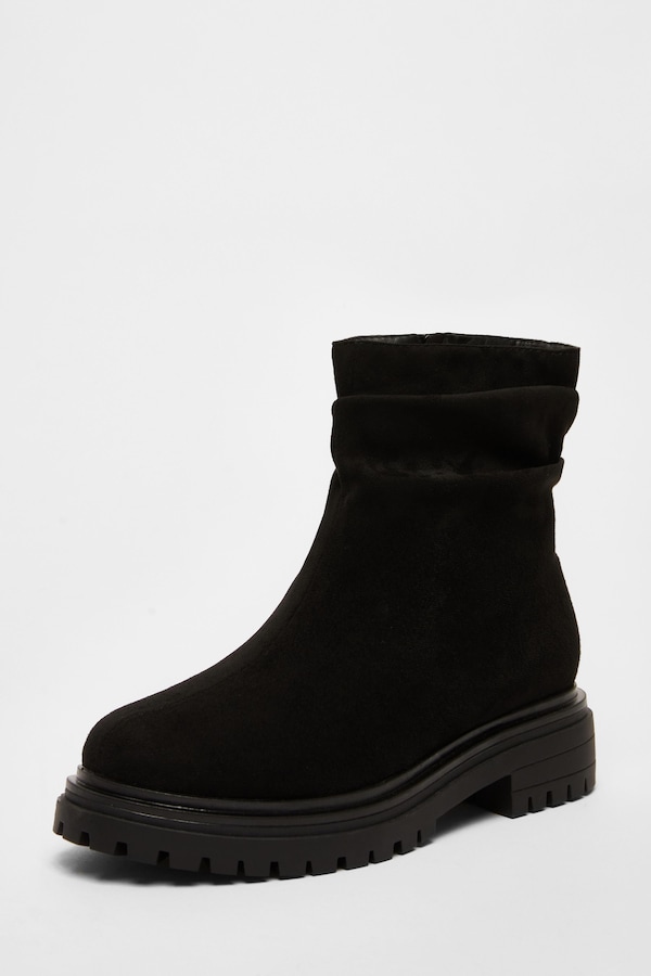 Quiz Black Faux Suede Ruched Ankle Boots