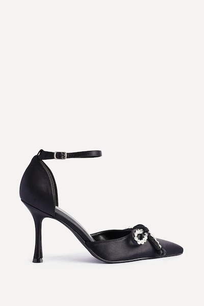 Linzi Glimpse Black Satin Court Heel