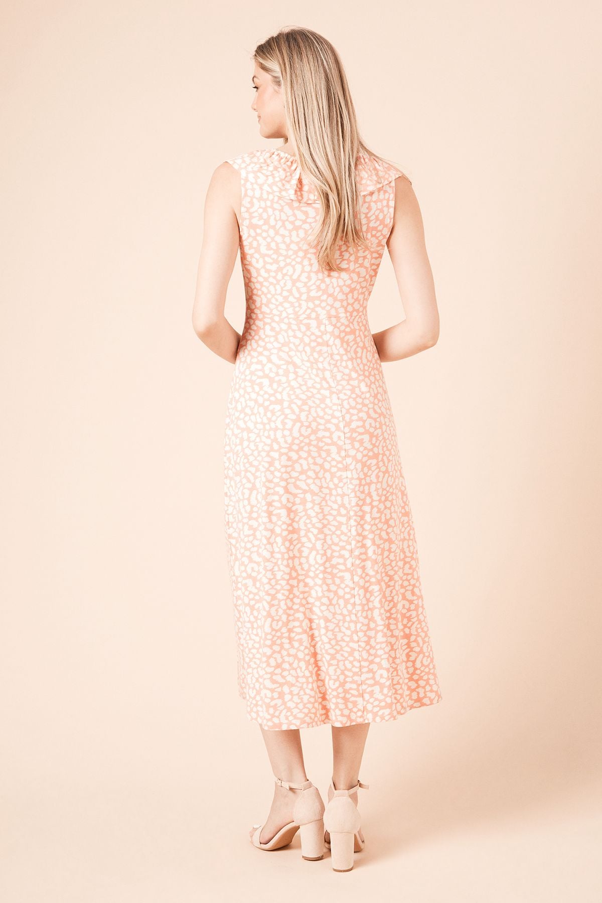 Dorothy Perkins Coral Animal Frill Neck Empire Midi Dress Animal image 4