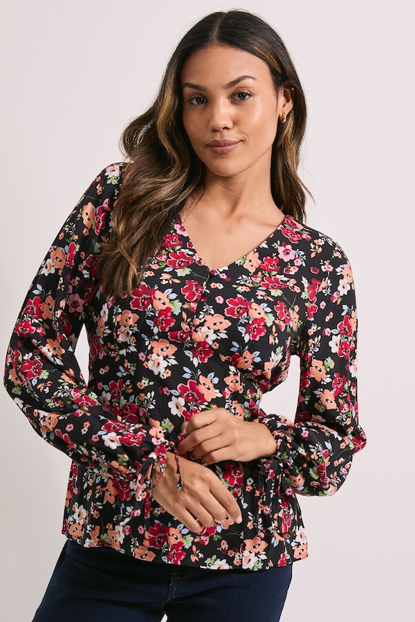 Dorothy Perkins Button Tie Detail Printed Top Orange