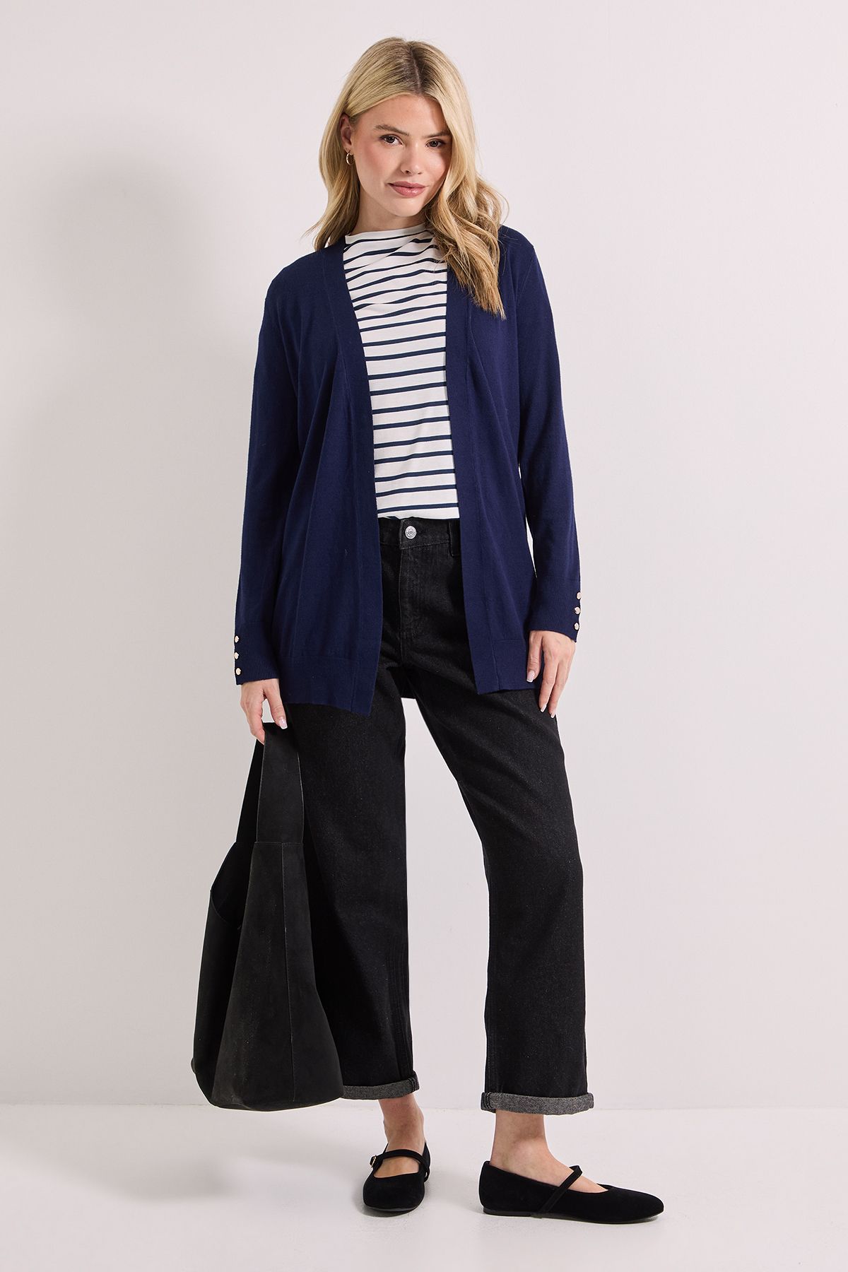 Dorothy Perkins Navy Longline Button Cuff Knit Cardigan Navy image 2