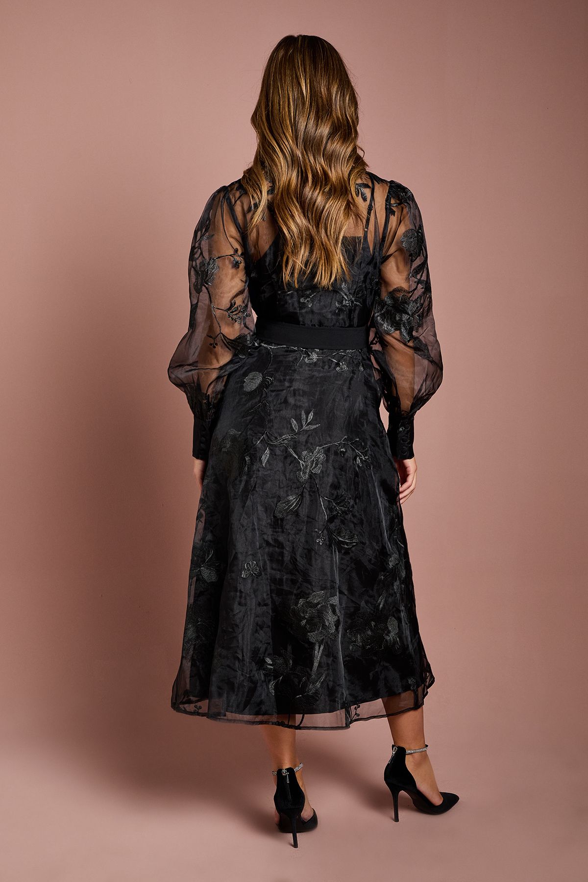 Coast Long Sleeve Embellished Organza Shirt Dress Black image 5