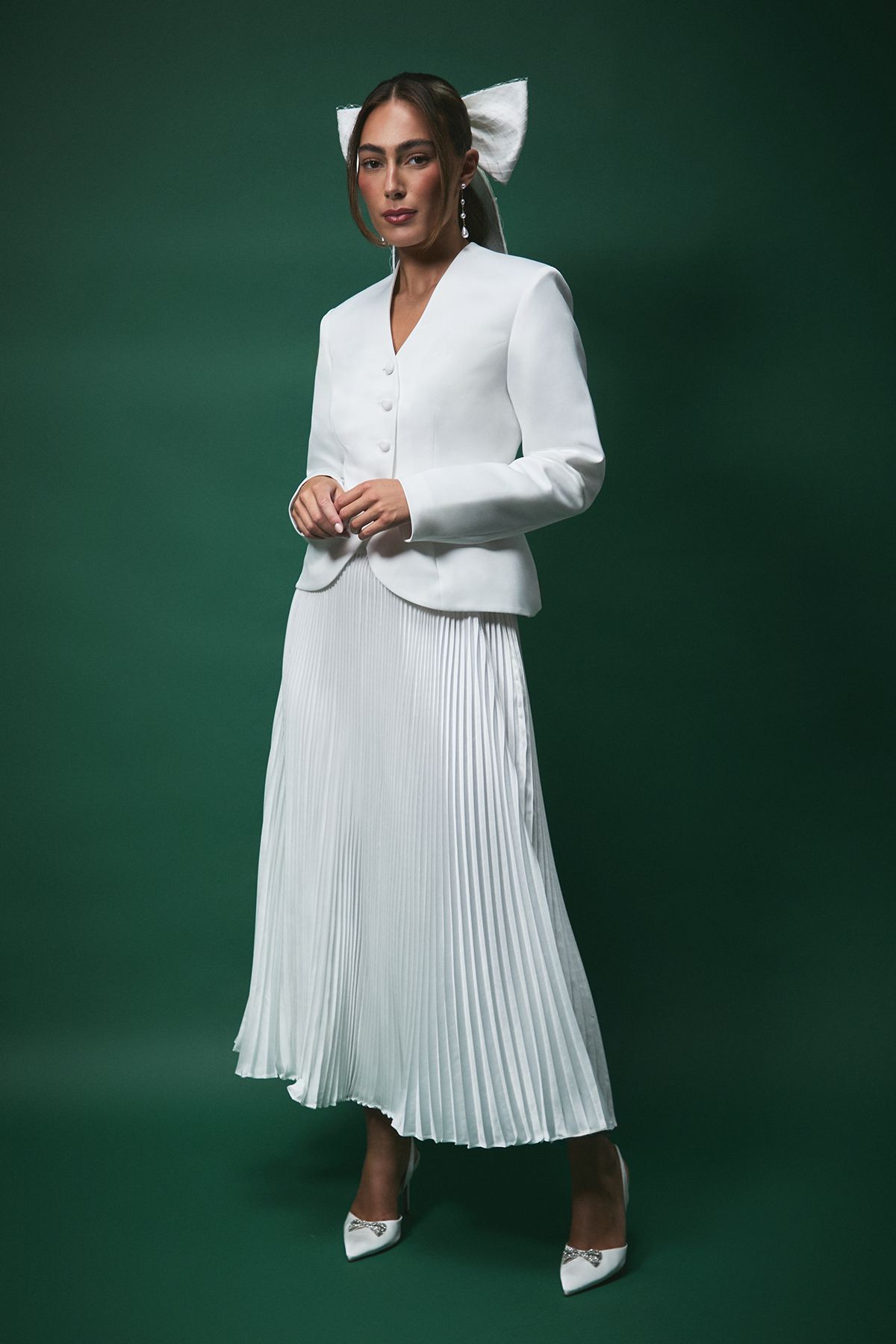 Coast Lisa Tan Pleated Bridal Maxi Skirt White image 1