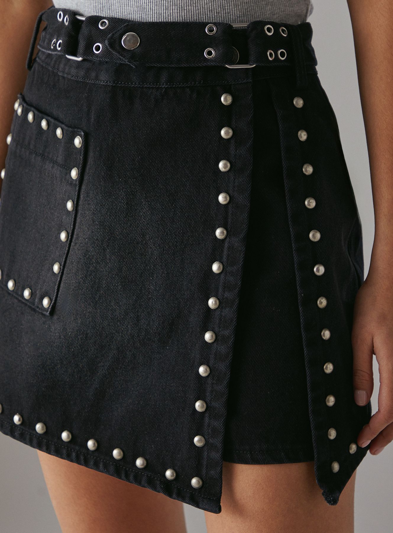 Warehouse Studded Denim Skort Washed Black image 3