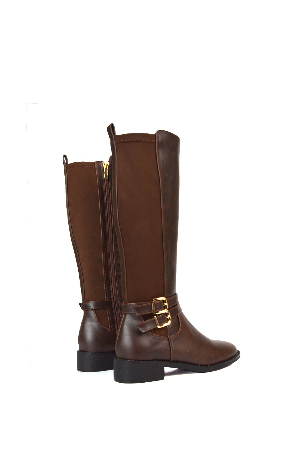 XY London 'Charlie'' Flat Heel Zip Up Knee High Stretchy Boots With Buckle image 5