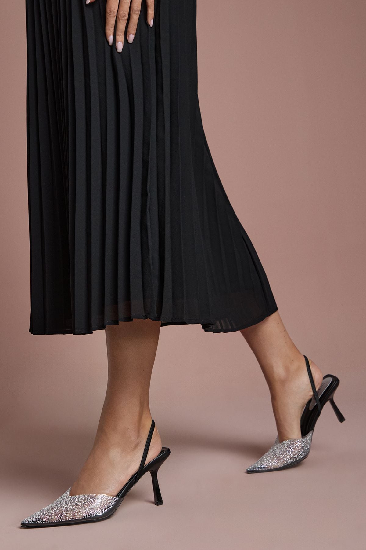 Coast Tilly Diamante And Pearl Sling Back Pointed Court Shoes Black image 3