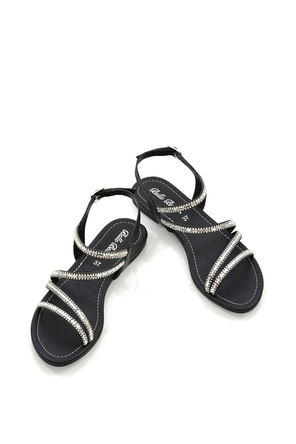 XY London 'Mercedes' Strappy Mirror Diamante Flat Sandals image 2