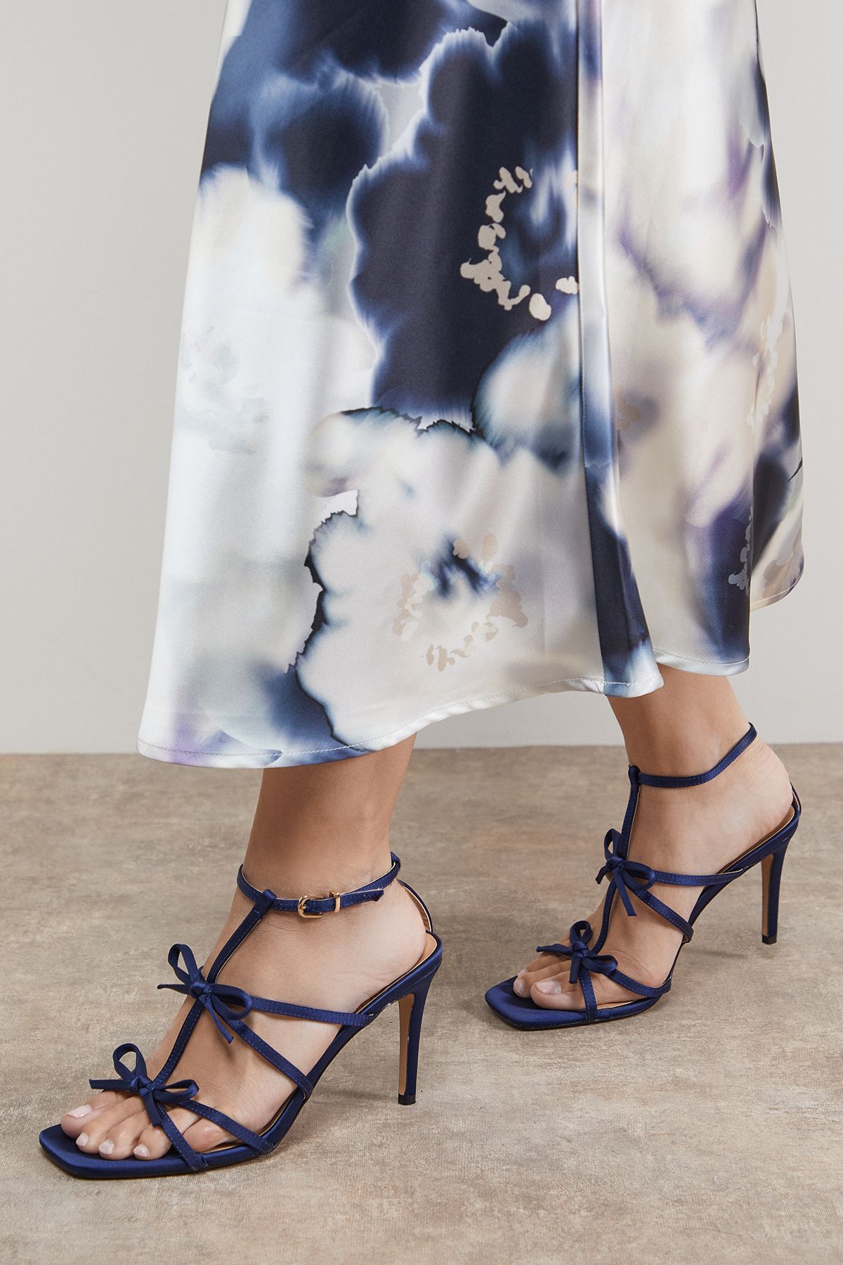 Oasis Dalpha Satin Bow Multi Strappy High Stiletto Heel Sandals Midnight image 2