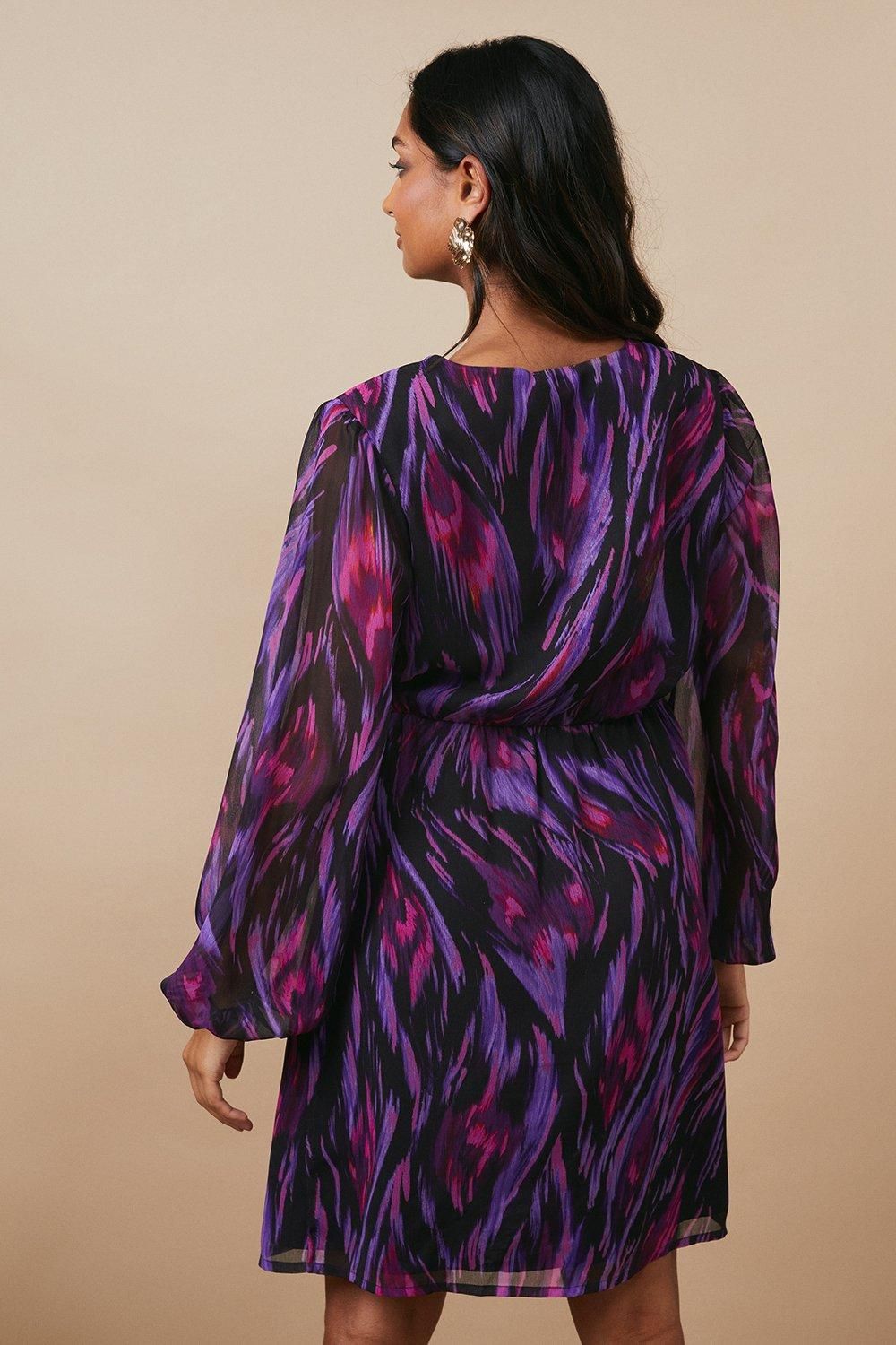 Oasis Occasion Abstract Ruffle Wrap Mini Dress Black image 3