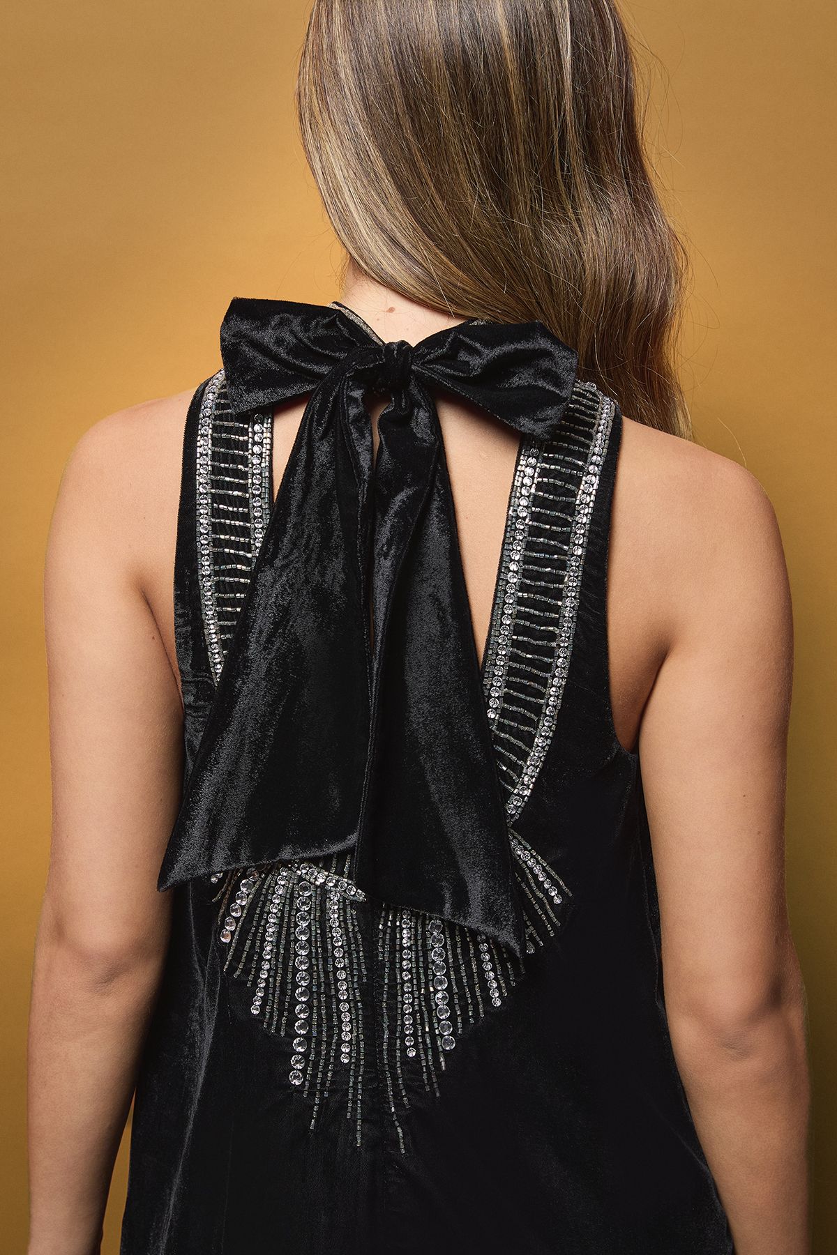 Coast Embellished High Neck Bow Detail Velvet Mini Dress Black image 4