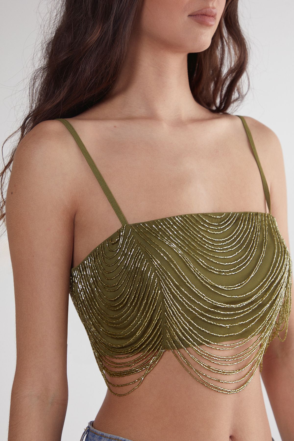 NastyGal Loop Tassel Bralet Olive image 4