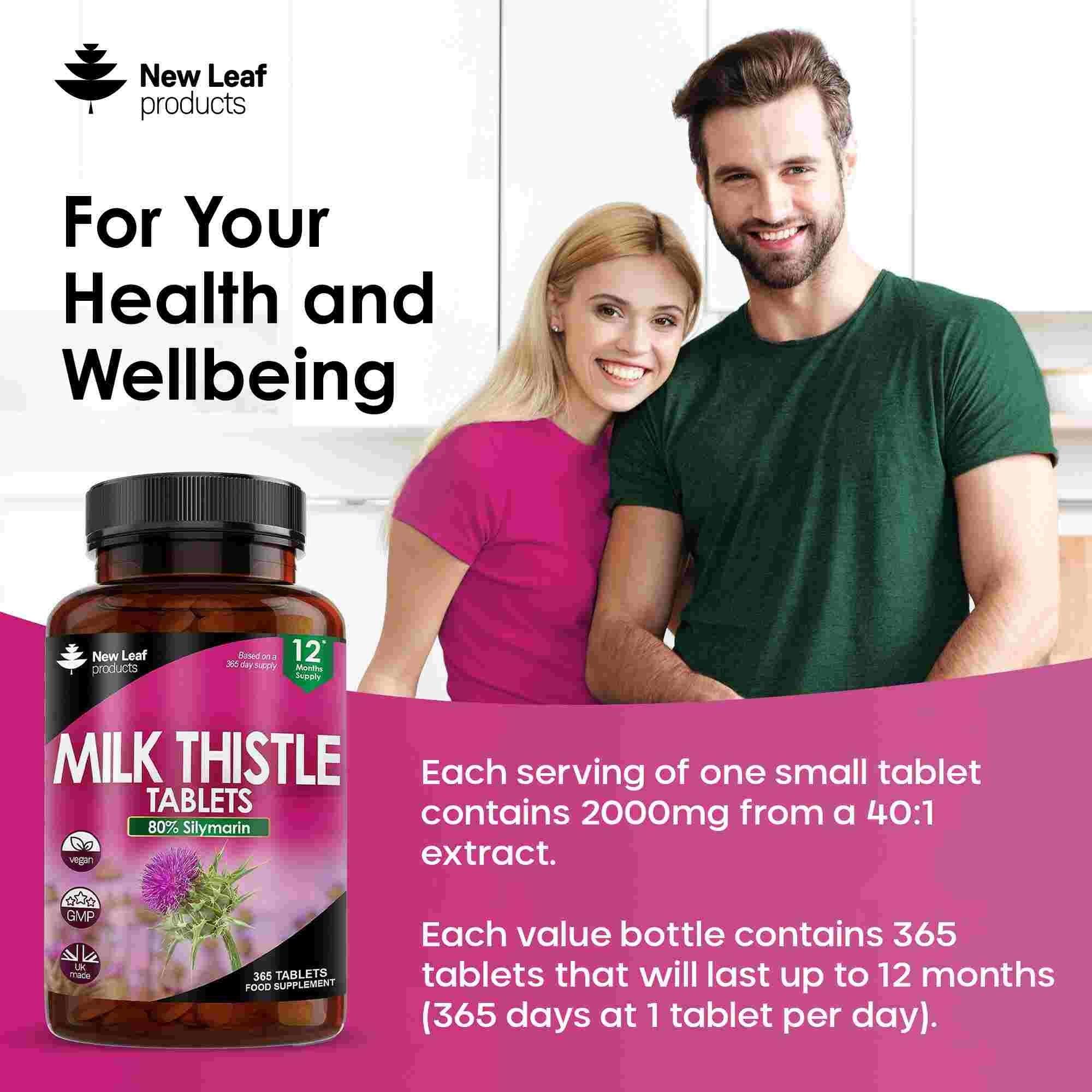 New leaf health Milk Thistle Tablets - 80% Silymarin High Strength – Value Pack 365 Tablets One A Day Milk Thistle Supplements - Vegan, GMO-Free, Gluten-Free, Made in The UK, Food Supplement image 3